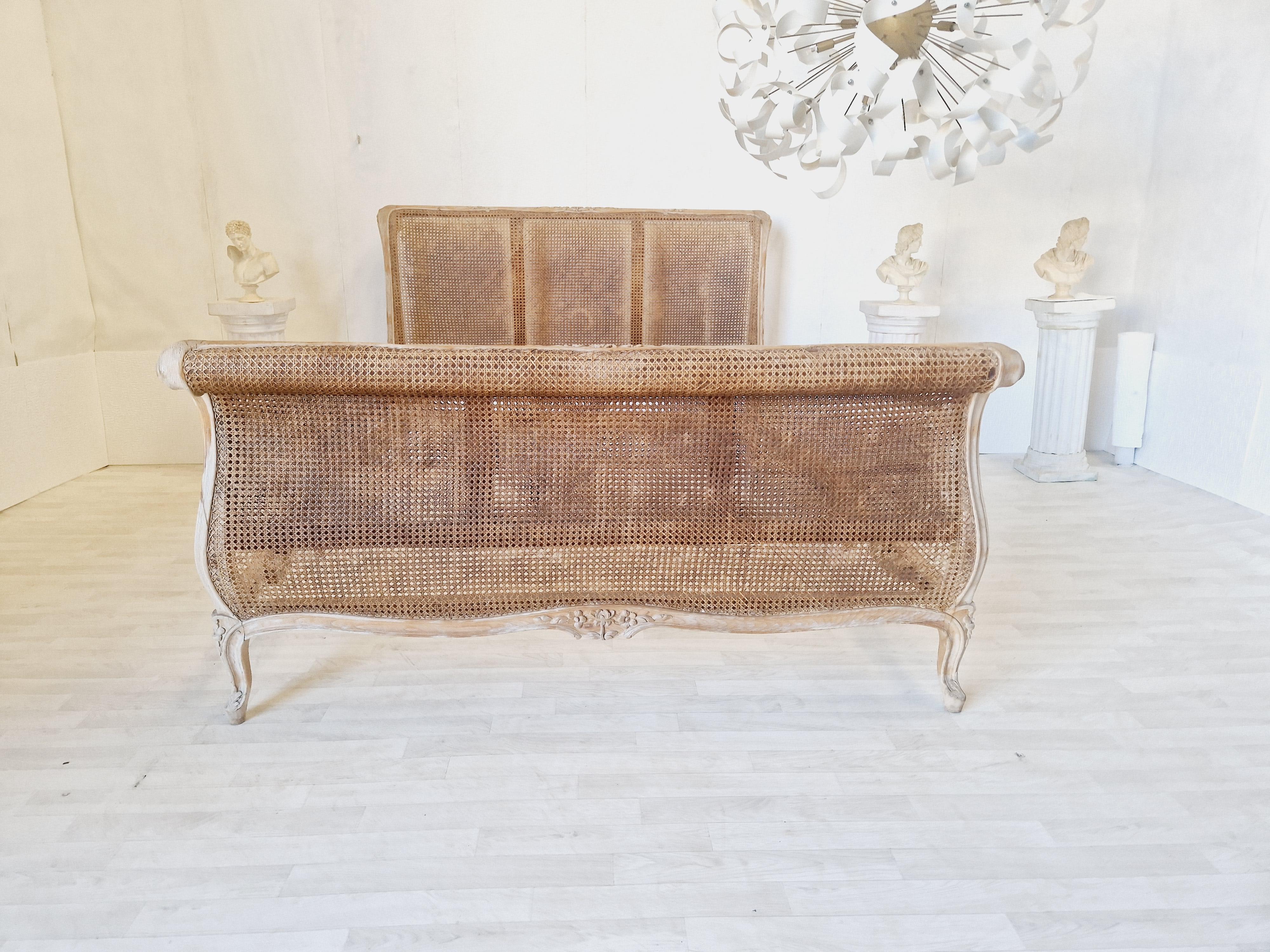 Antique French Cane Bed Louis XV Sleigh Style For Sale 6