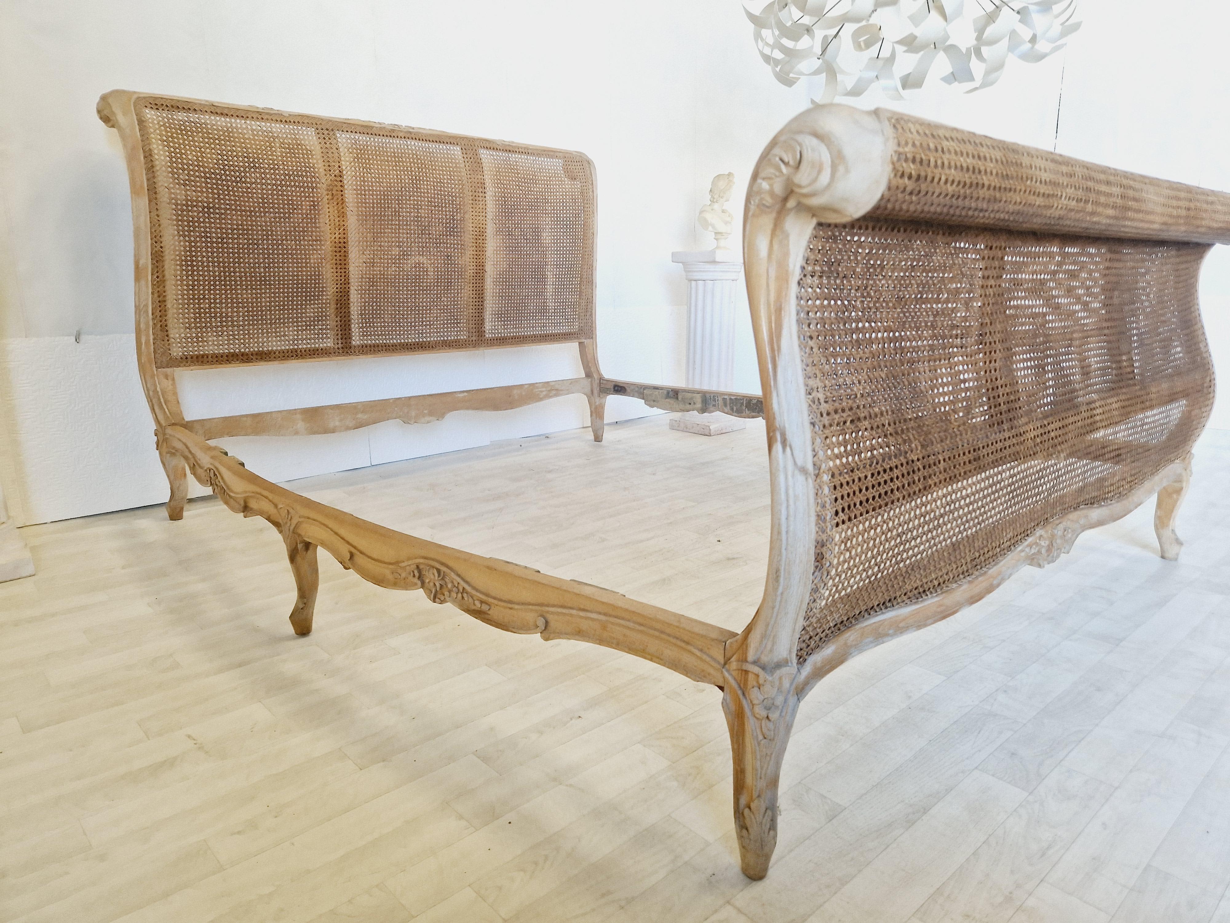 Antique French Cane Bed Louis XV Sleigh Style In Good Condition For Sale In Buxton, GB