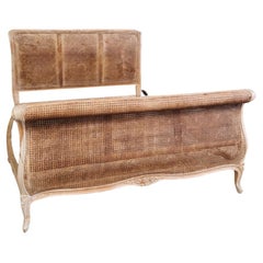 Antique French Cane Sleigh Bed Louis XV