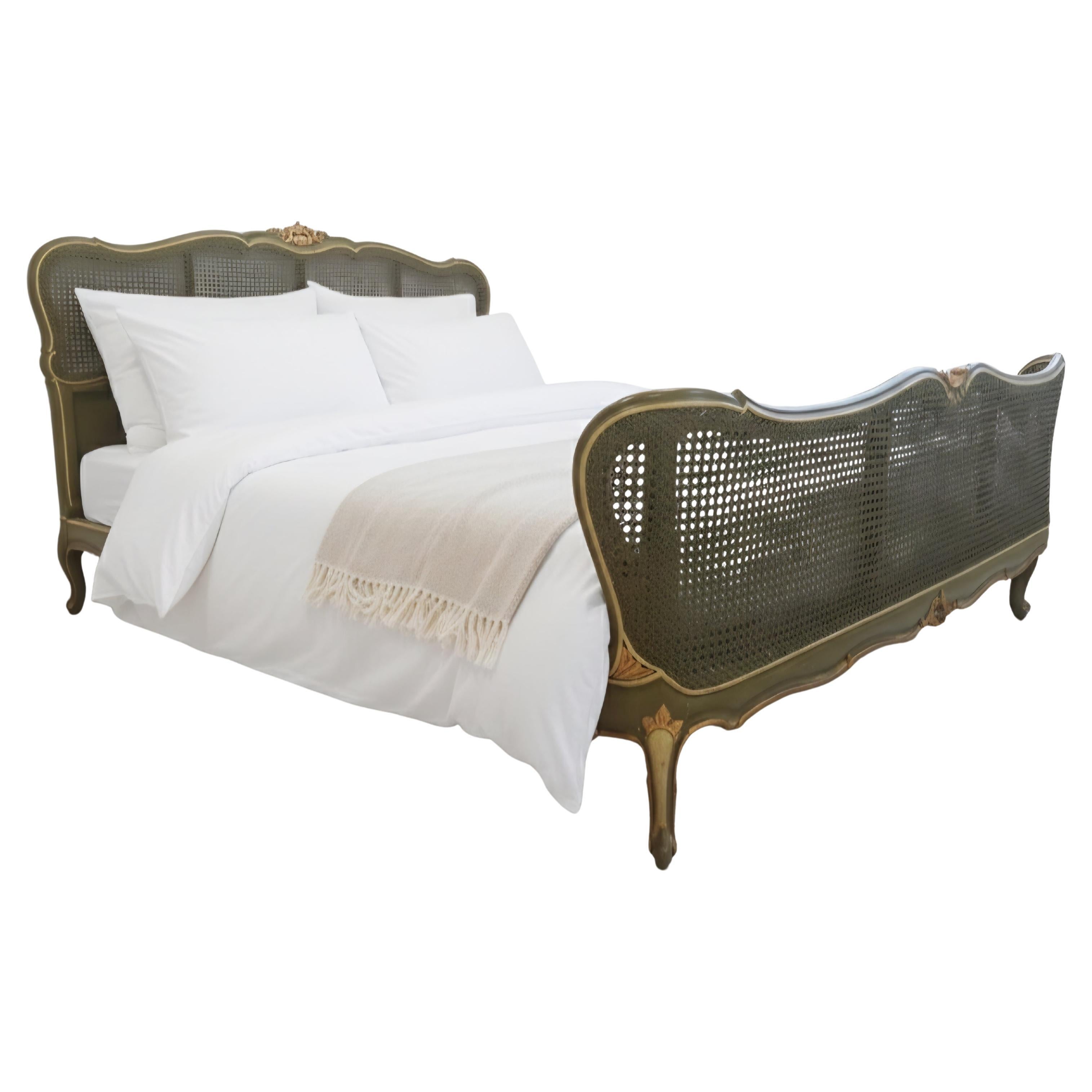 Antique French Cane Bed Louis XV Style King Size For Sale