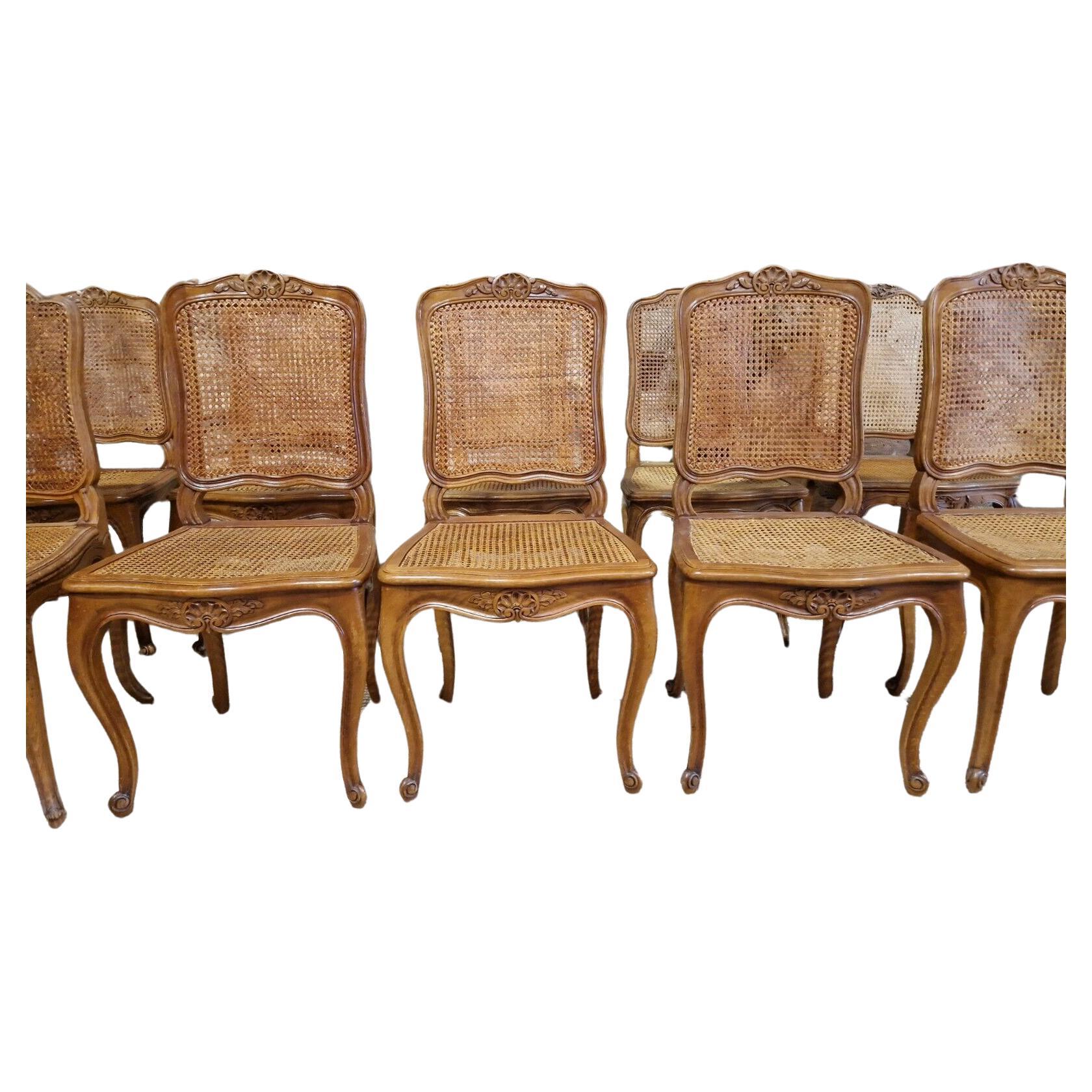 Antique French Cane Dining Chairs Suite of 10 12