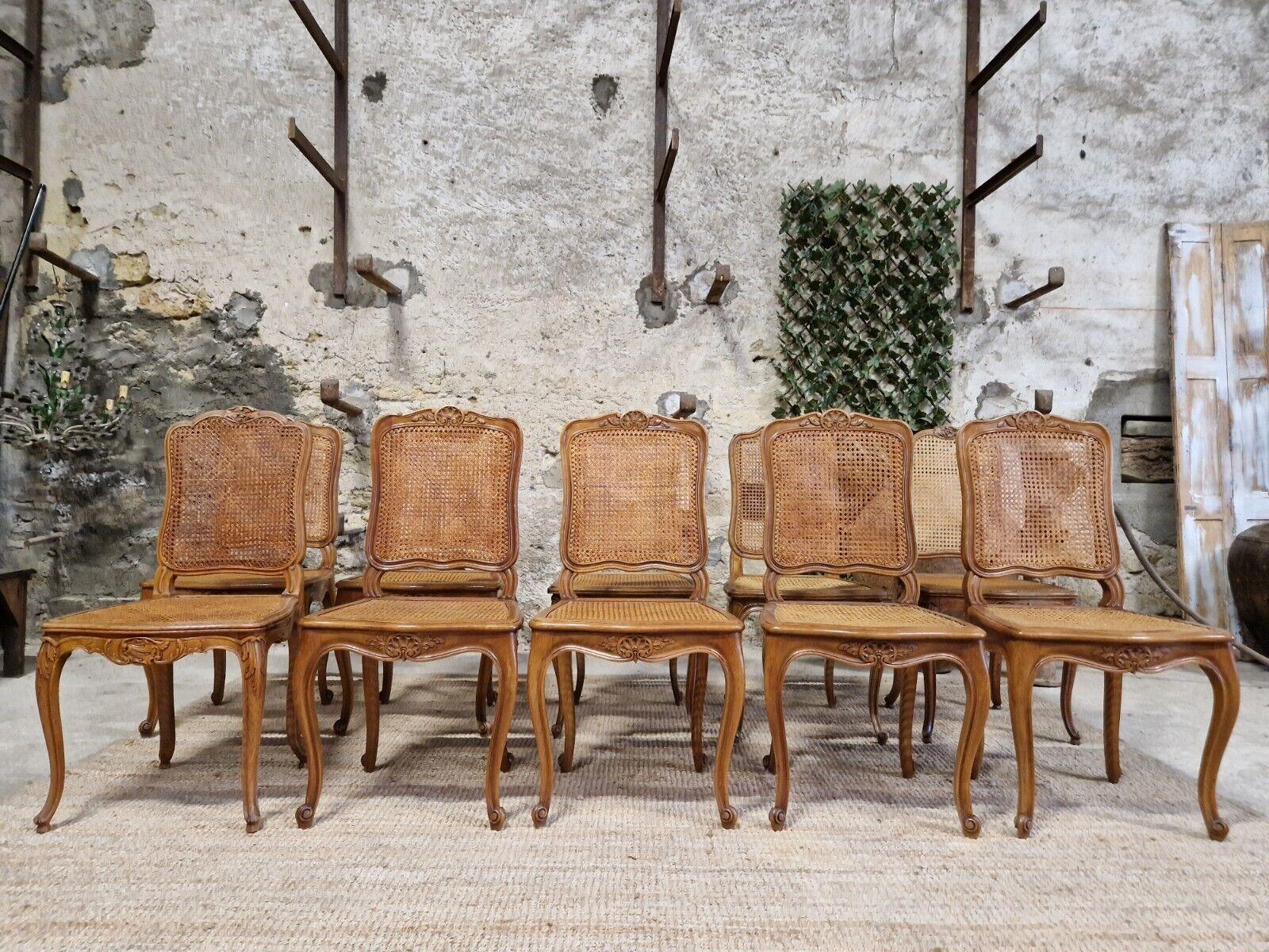 Mid-20th Century Antique French Cane Dining Chairs Suite of 10
