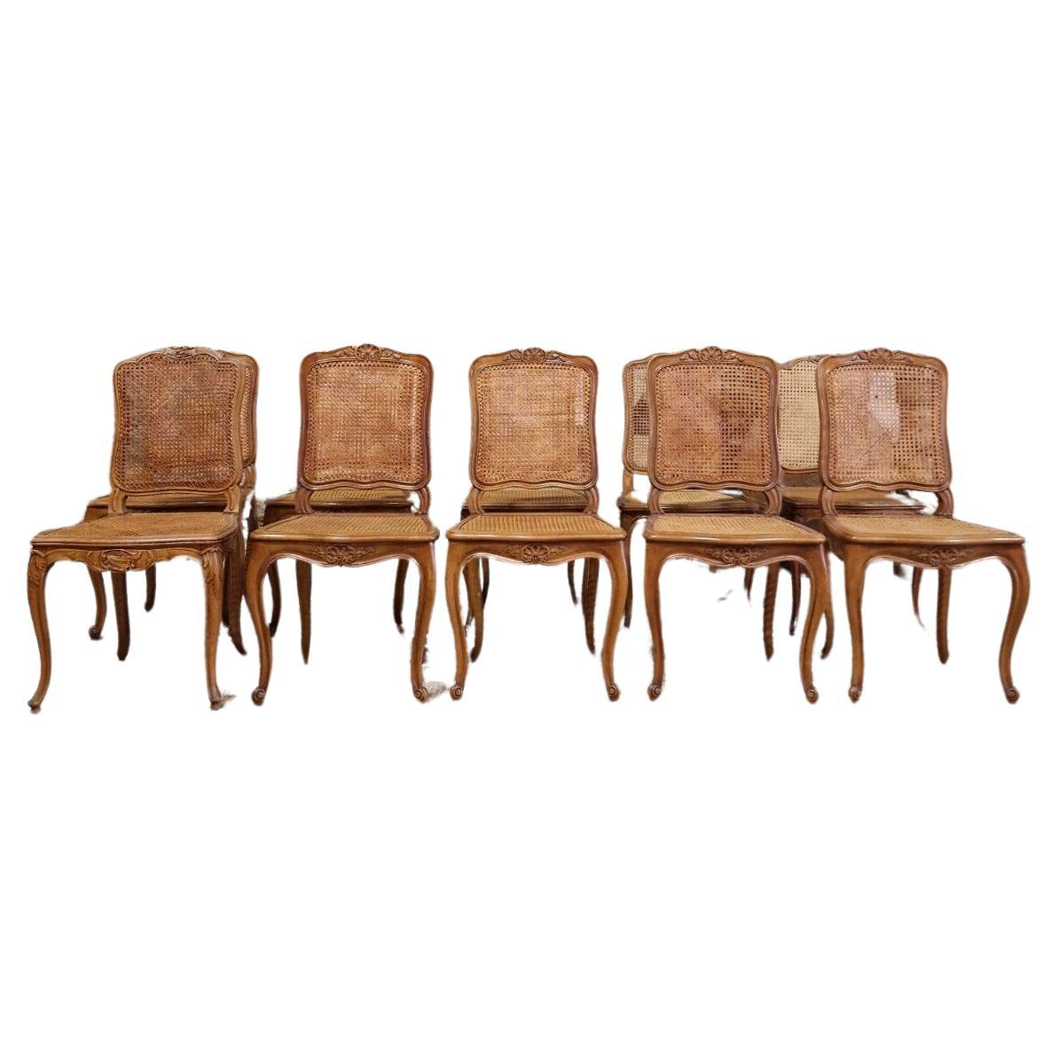 Antique French Cane Dining Chairs Suite of 10
