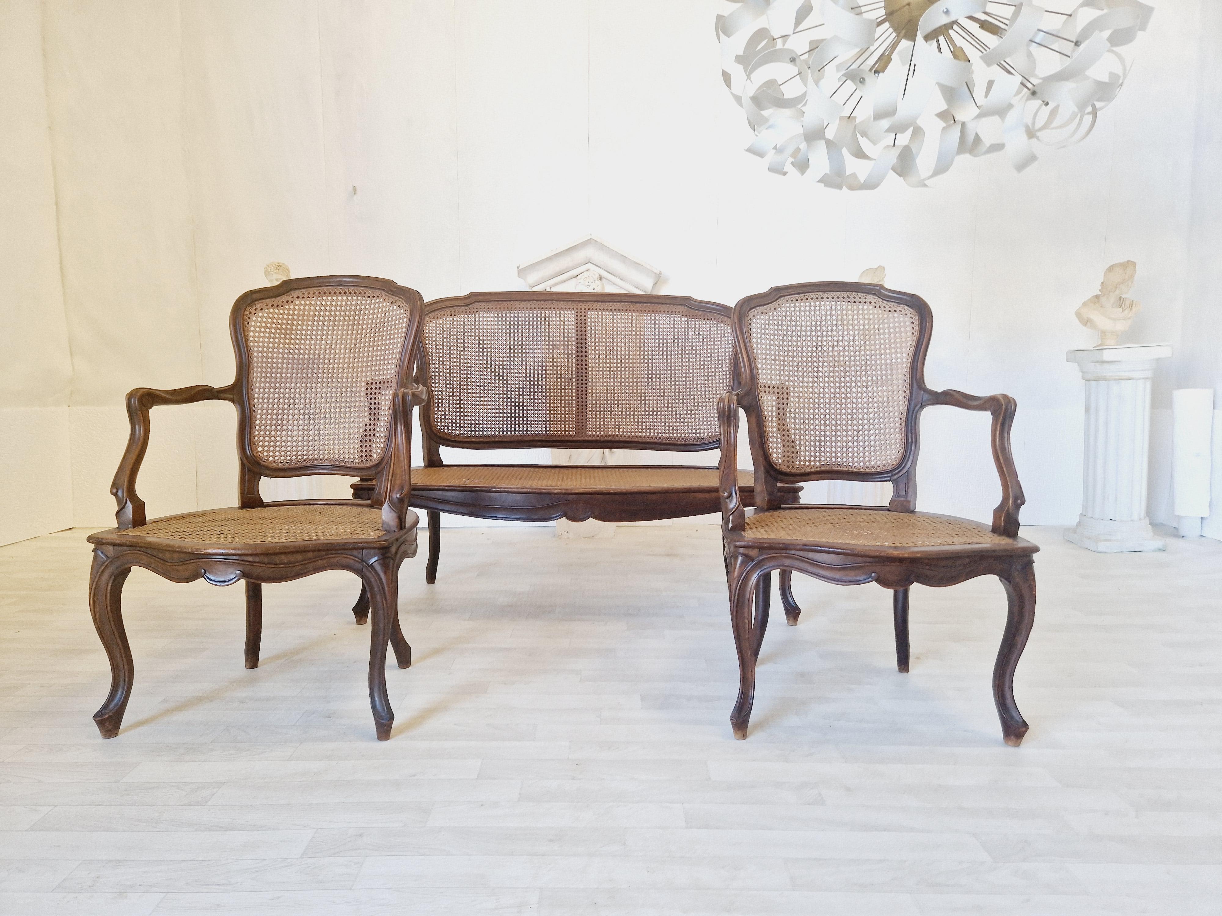 Antique French Cane Living Room Set Louis XV For Sale 5