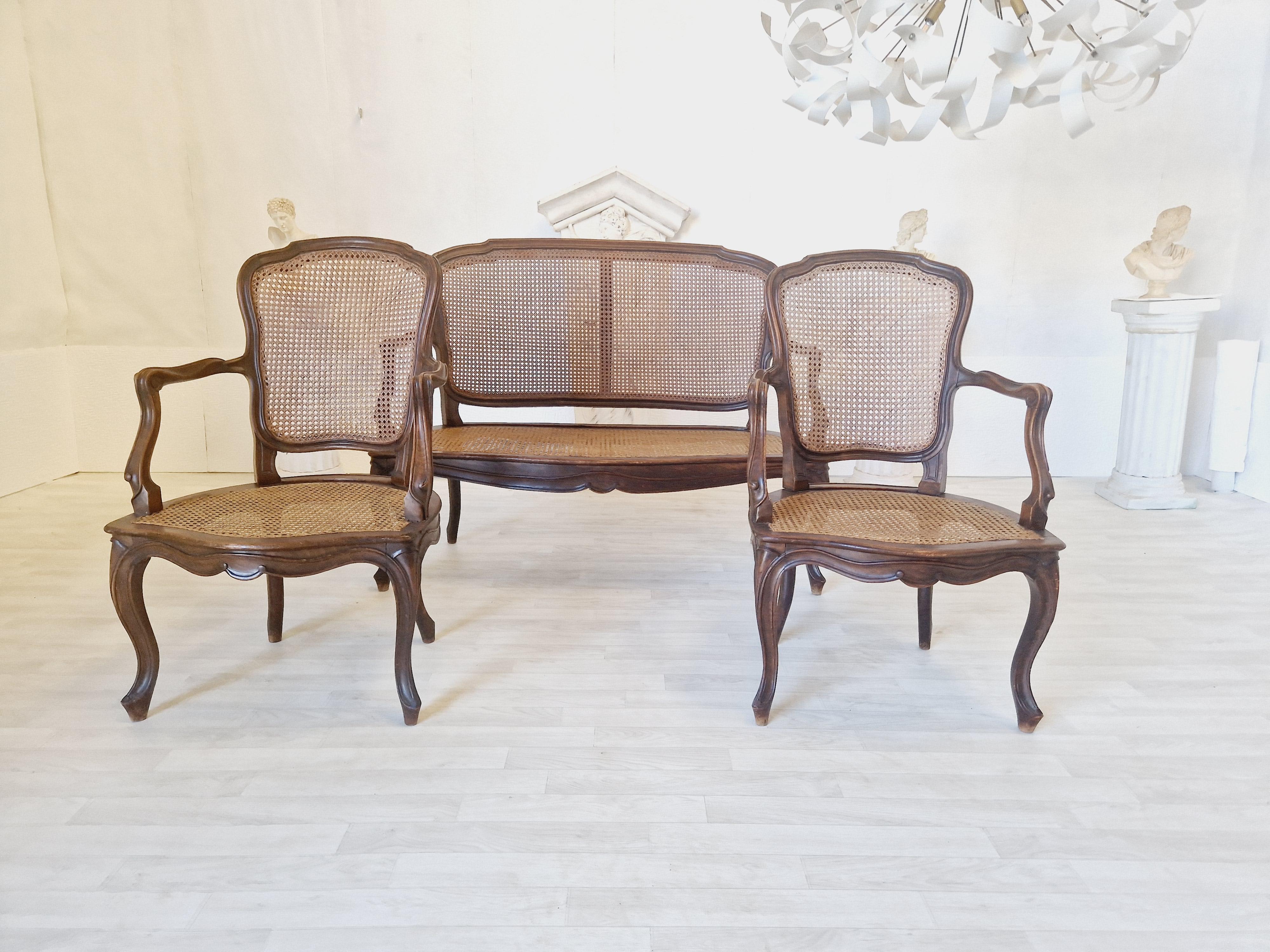 Antique French Cane Living Room Set Louis XV For Sale 6