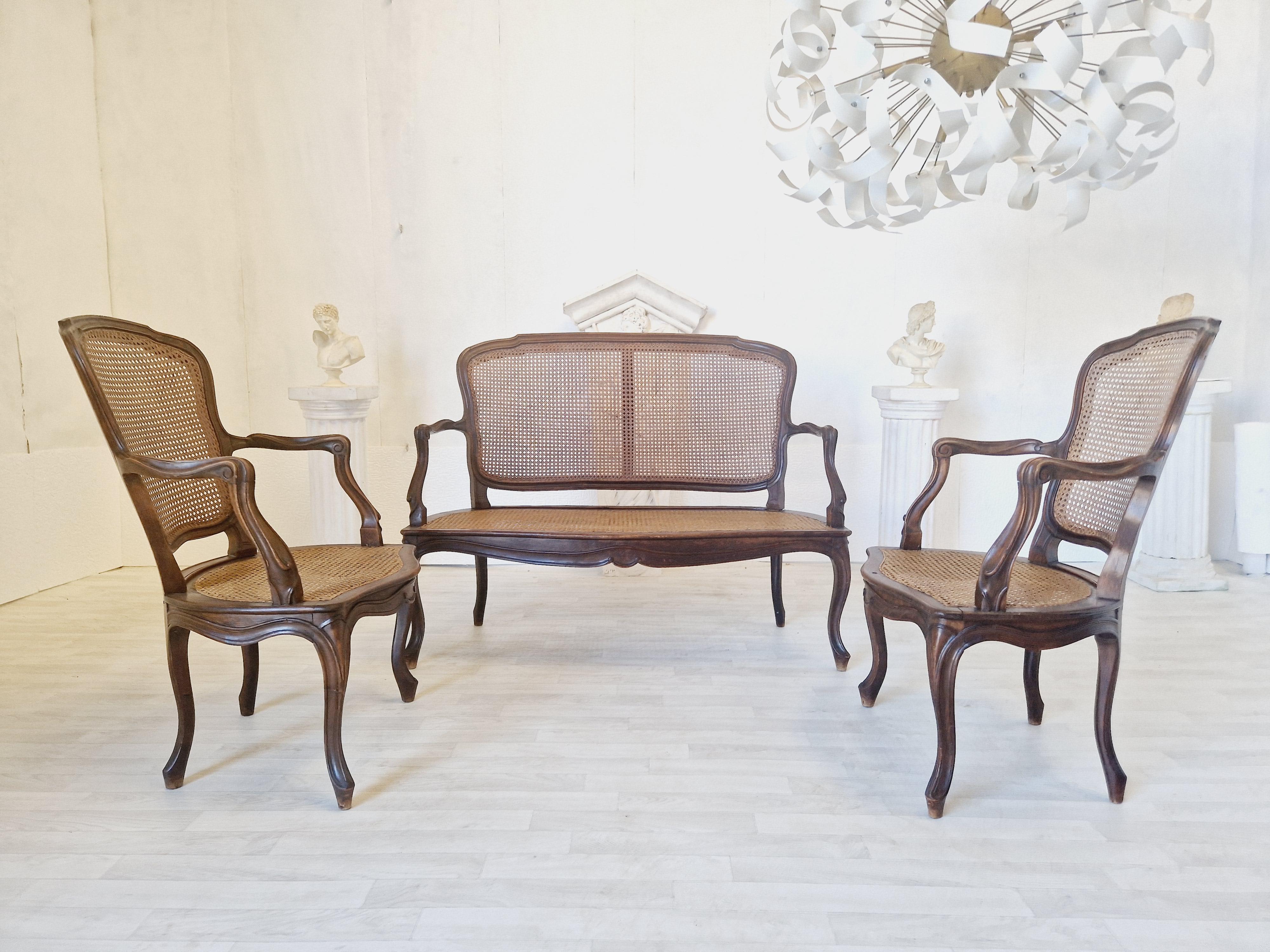 Antique French Cane Living Room Set Louis XV For Sale 8