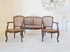 Antike French Cane Wohnzimmer Set Louis XV