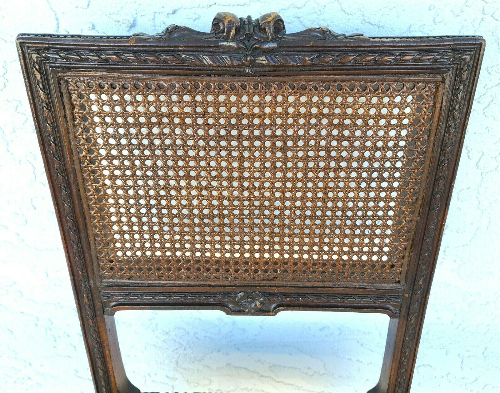 Antique French Cane Walnut Accent Desk Vanity Chair In Good Condition In Lake Worth, FL