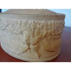 Antique French Caneware Game Pie Dish or Tureen with Liner