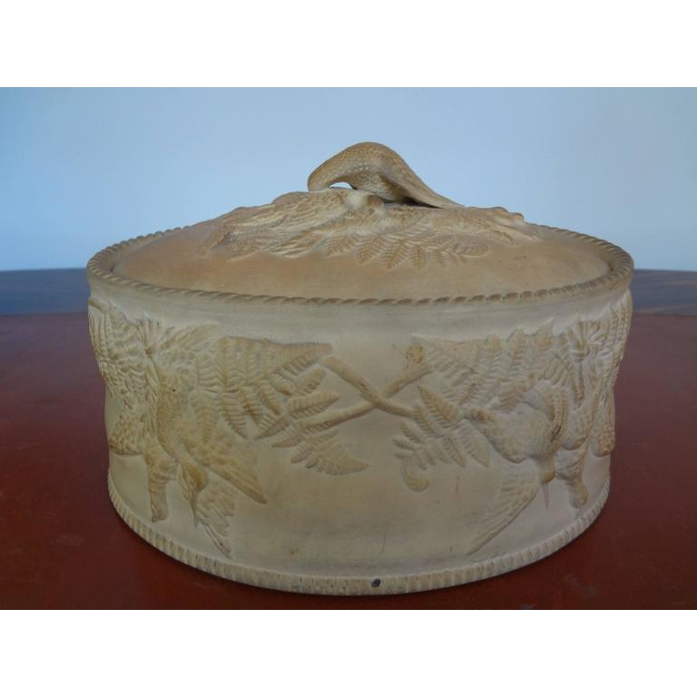 Terracotta Antique French Caneware Game Pie Dish or Tureen with Liner For Sale