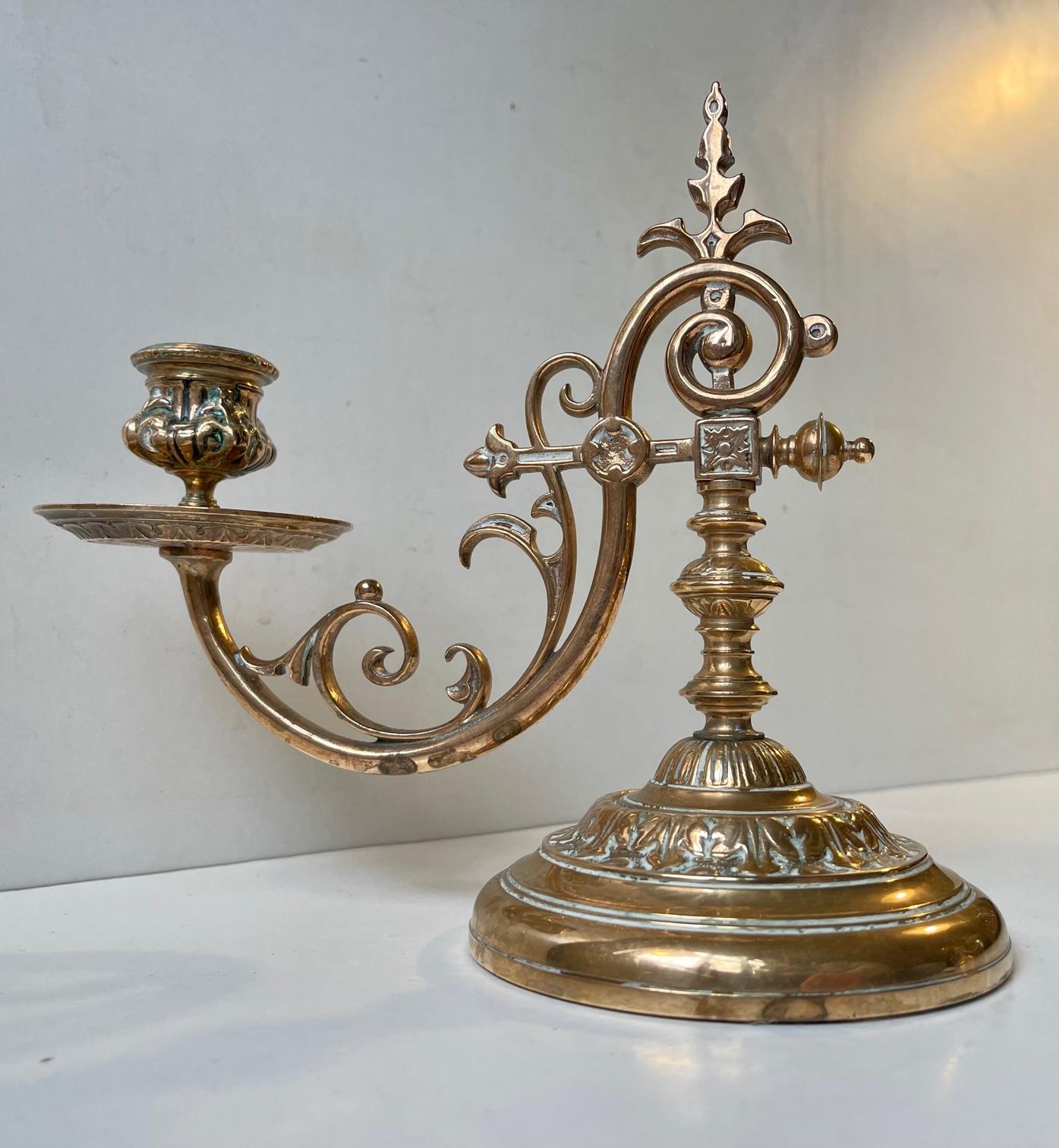 Victorian Antique French Cantilever Piano Candlesticks in Bronze, 19th Cen