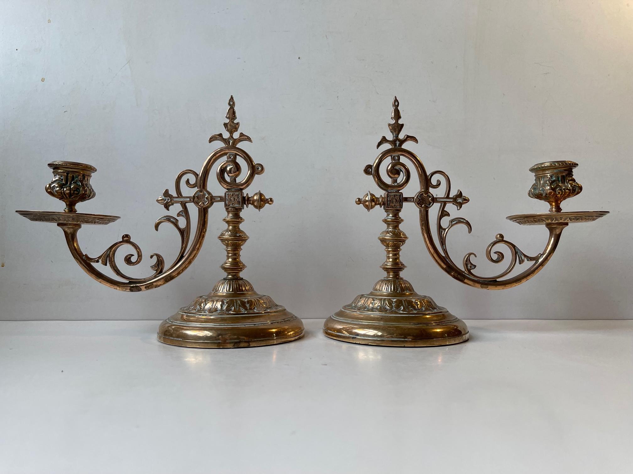 Antique French Cantilever Piano Candlesticks in Bronze, 19th Cen 1