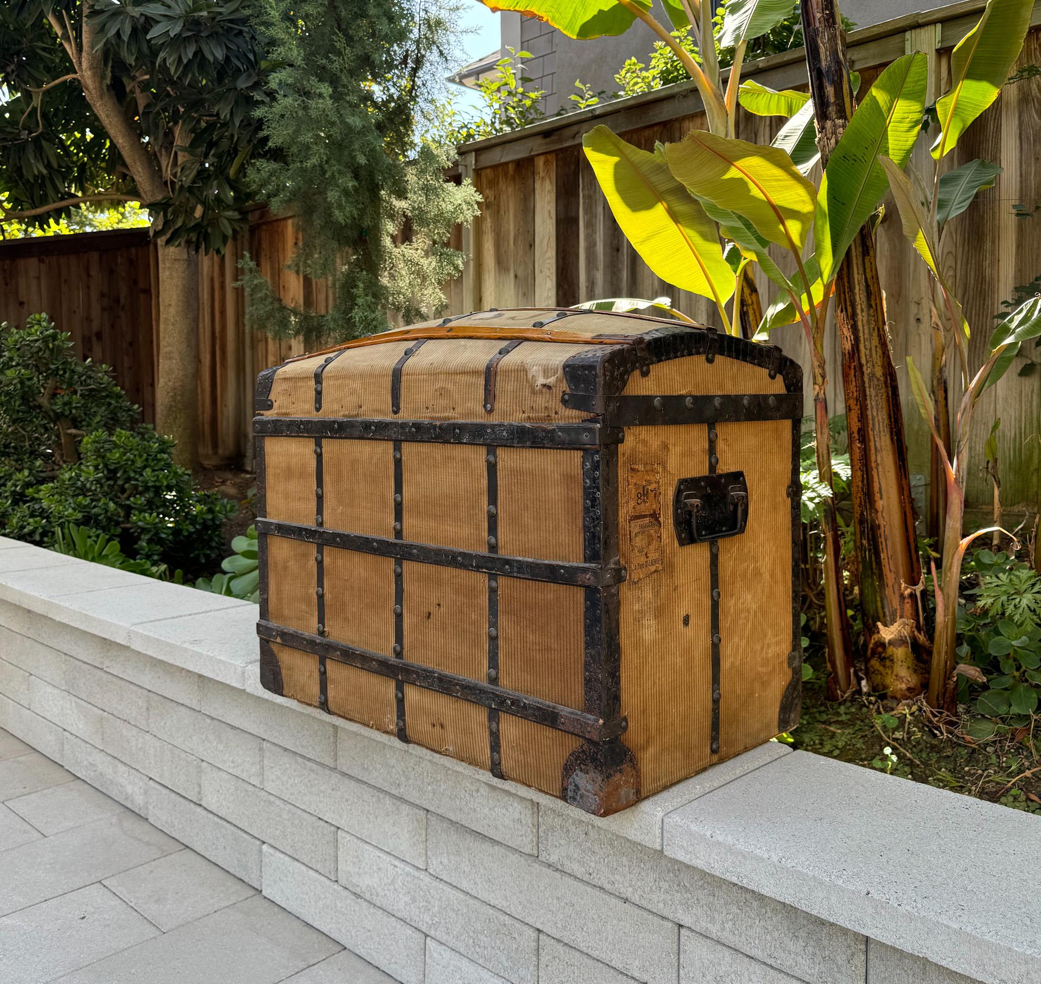 Antique French Canvas Dome Top Trunk, France, 19th Century 10
