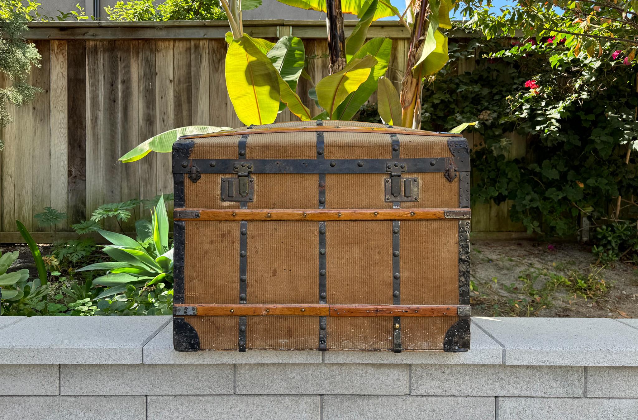 Antique French Canvas Dome Top Trunk, France, 19th Century 11