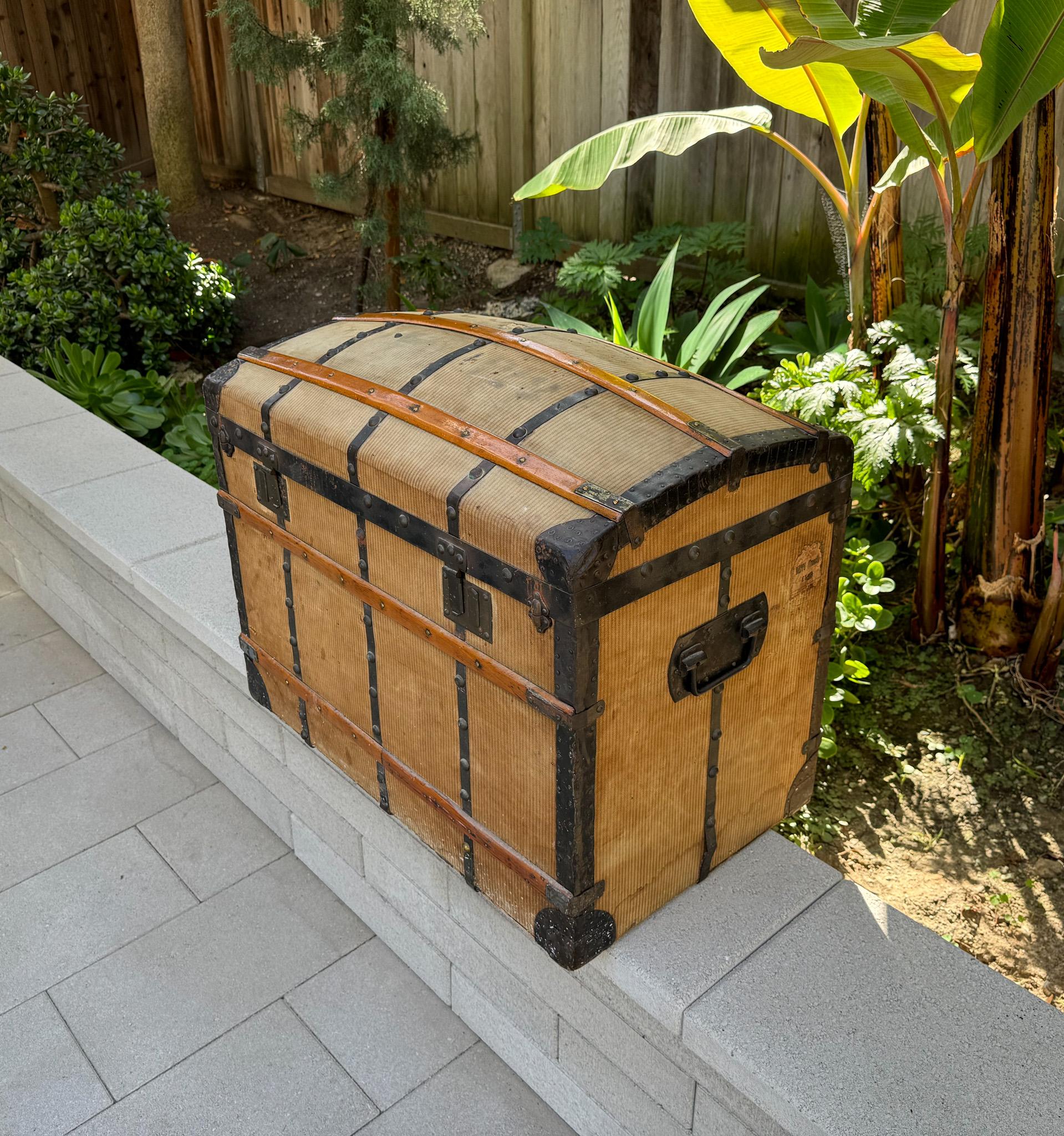Antique French Canvas Dome Top Trunk, France, 19th Century 13