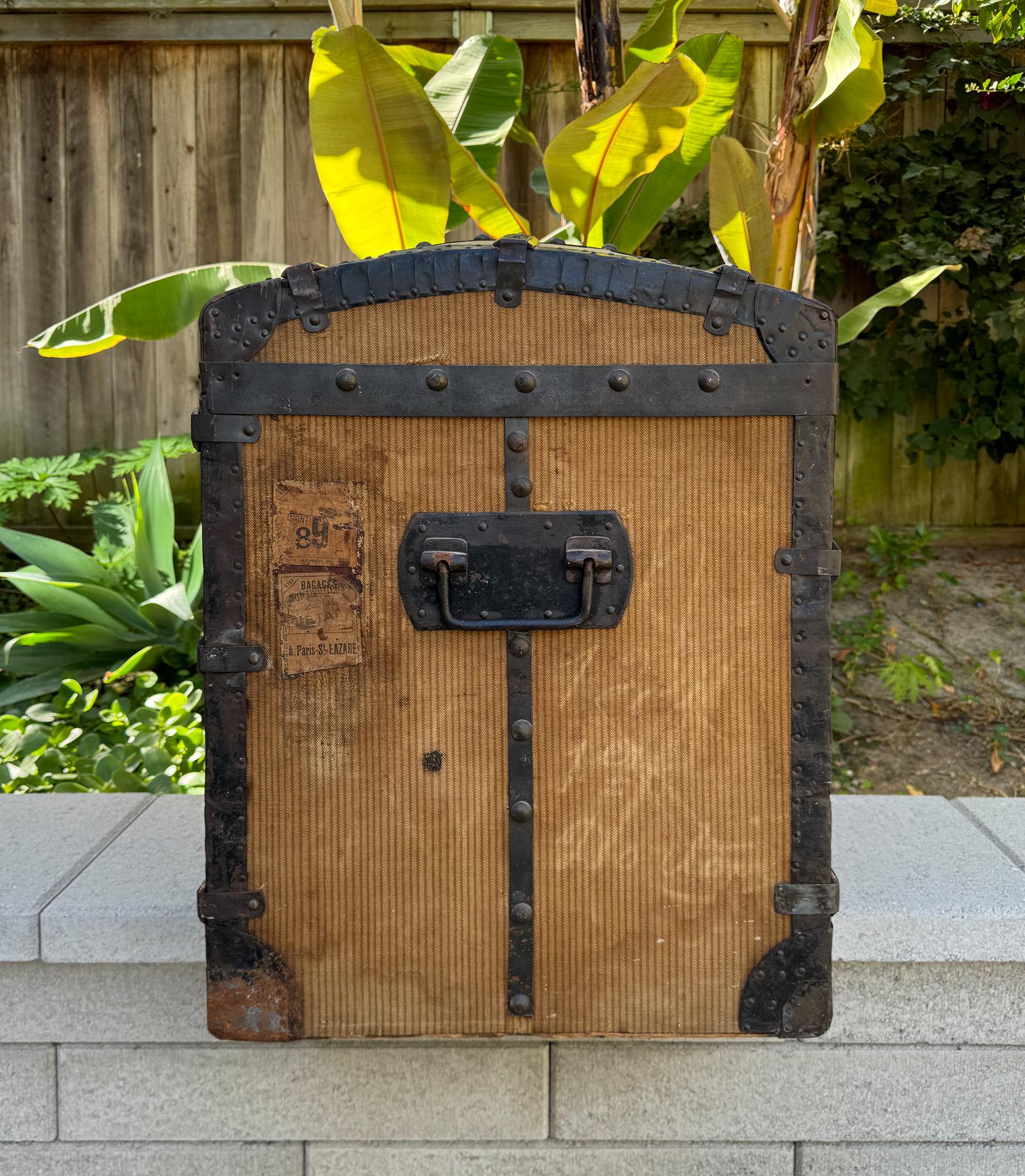 Antique French Canvas Dome Top Trunk, France, 19th Century 14