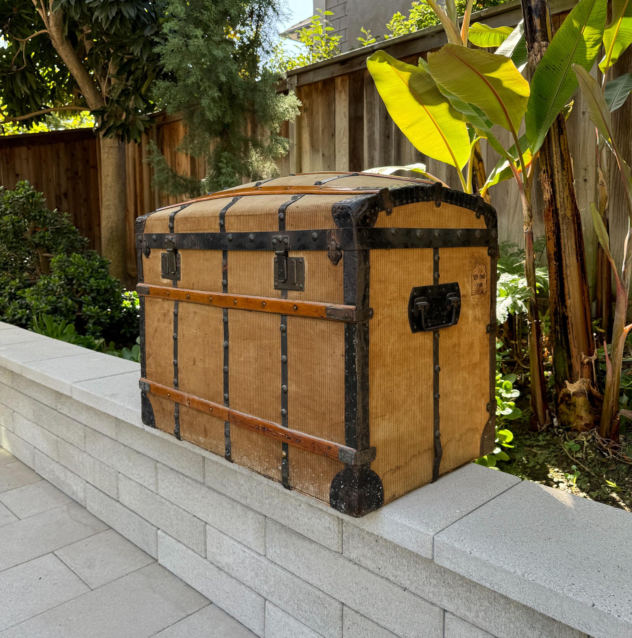 Antique French Canvas Dome Top Trunk, France, 19th Century 15