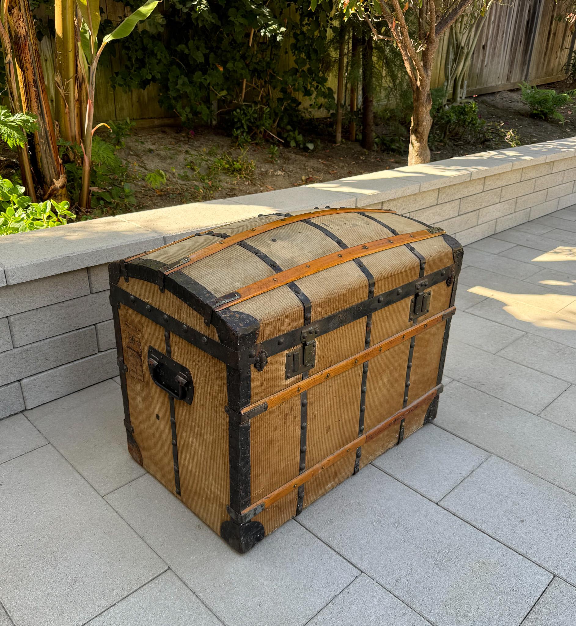 Steel Antique French Canvas Dome Top Trunk, France, 19th Century