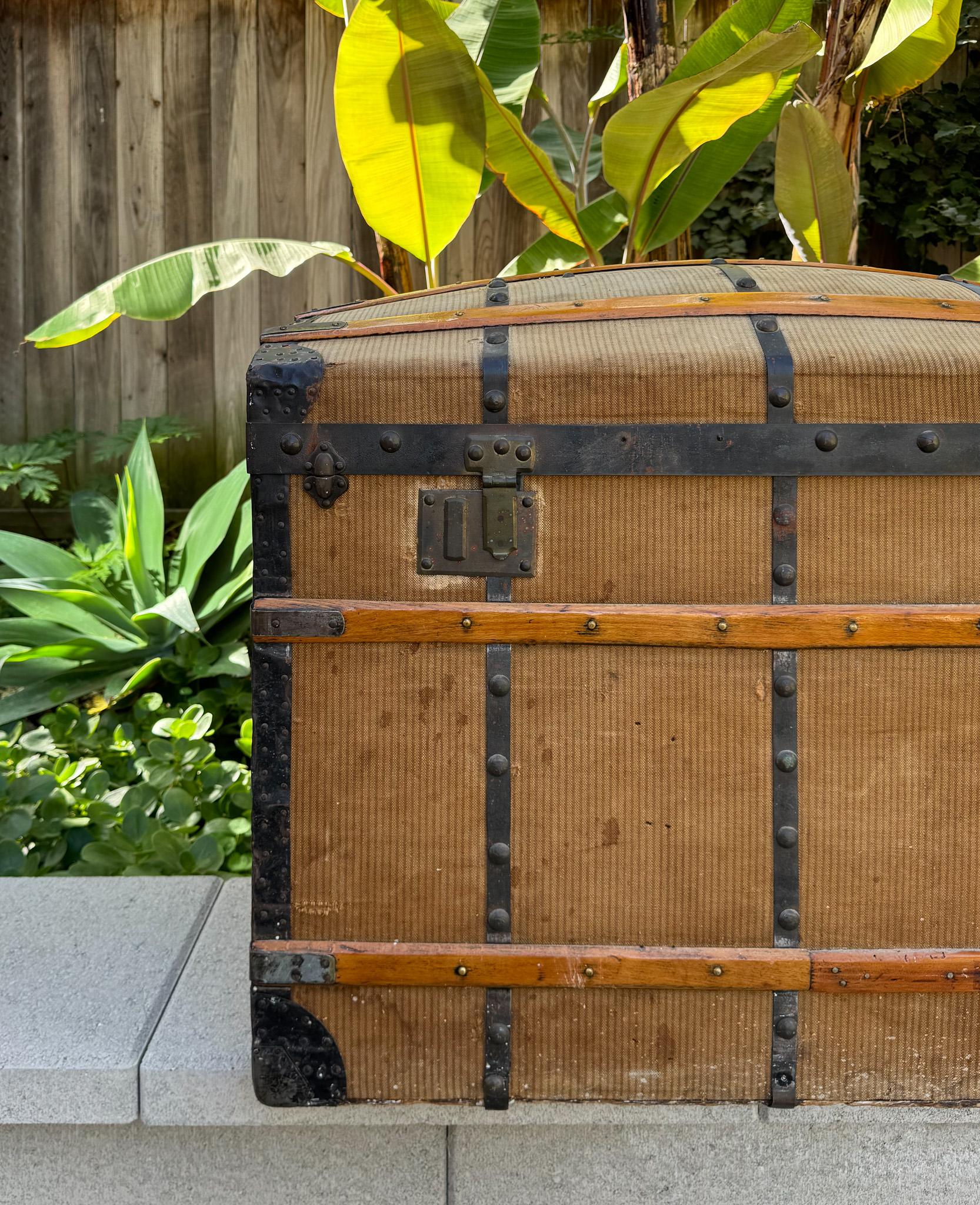 Antique French Canvas Dome Top Trunk, France, 19th Century 2