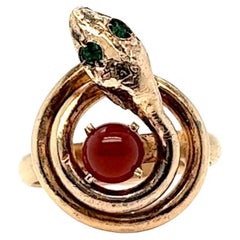 Antique French Carnelian Paste Silver Snake Ring