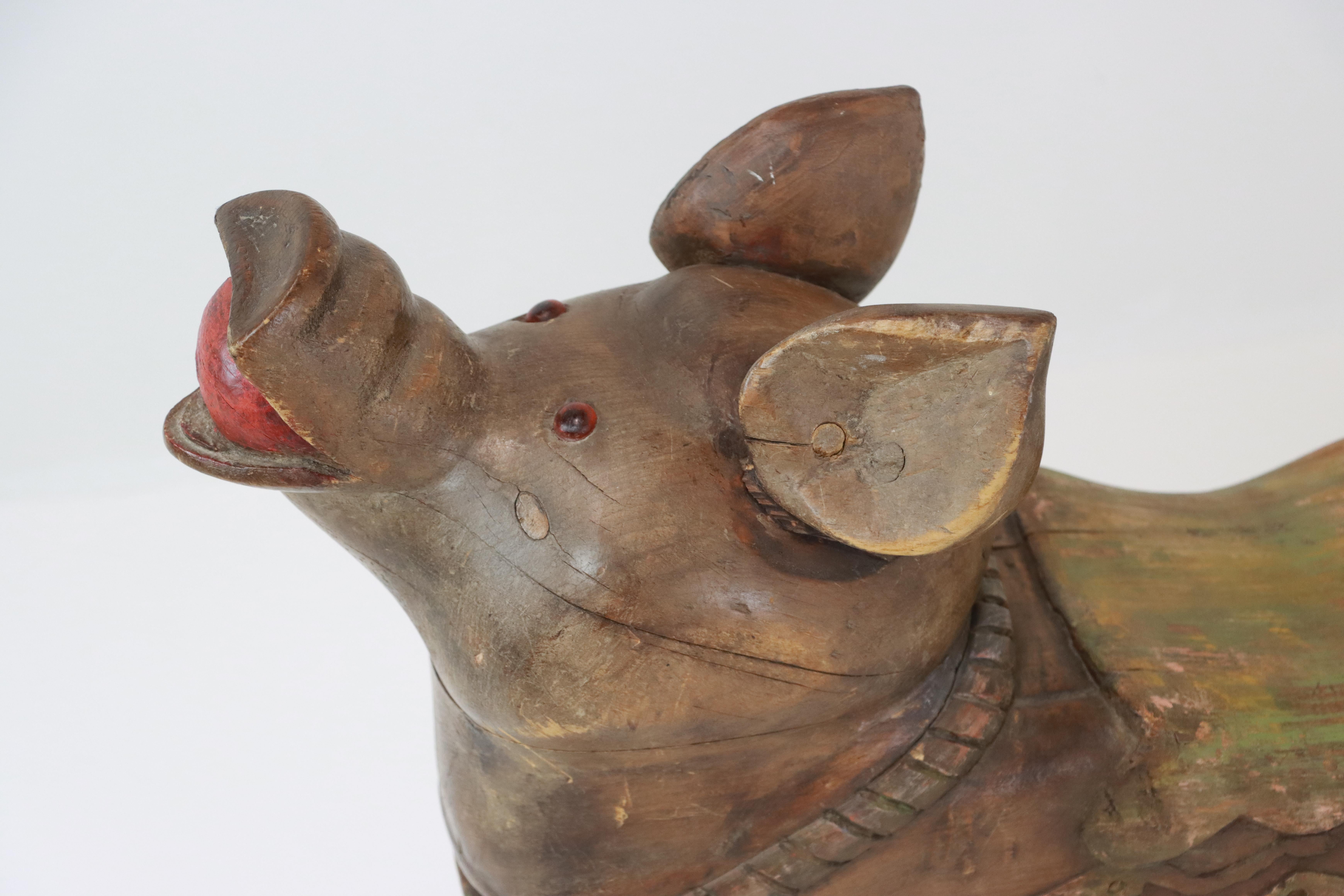 Polychromed Antique French Carousel Pig For Sale