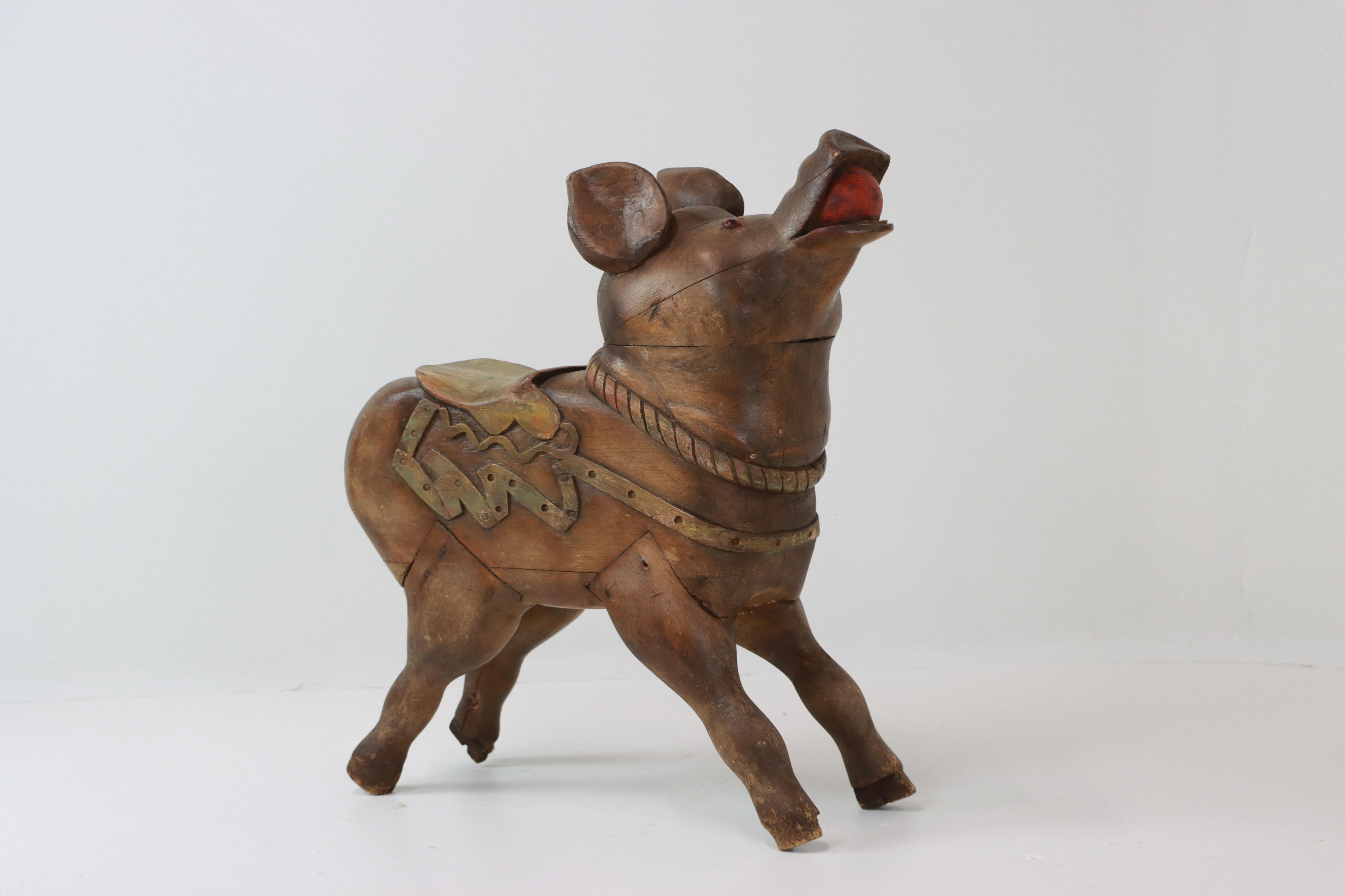 Wood Antique French Carousel Pig For Sale