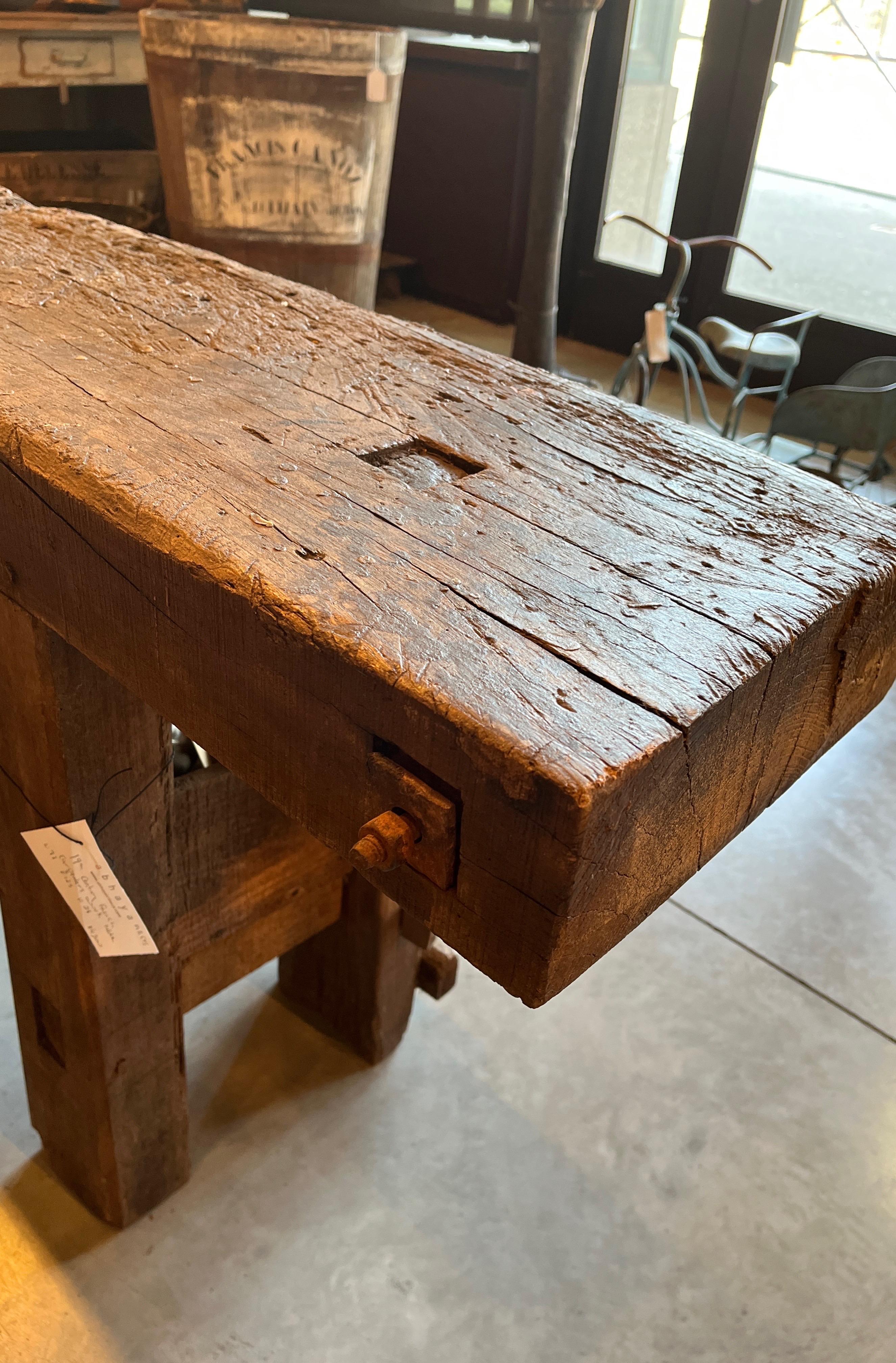 Antique French Carpenter's Table with Thick Top and Great Patina 1