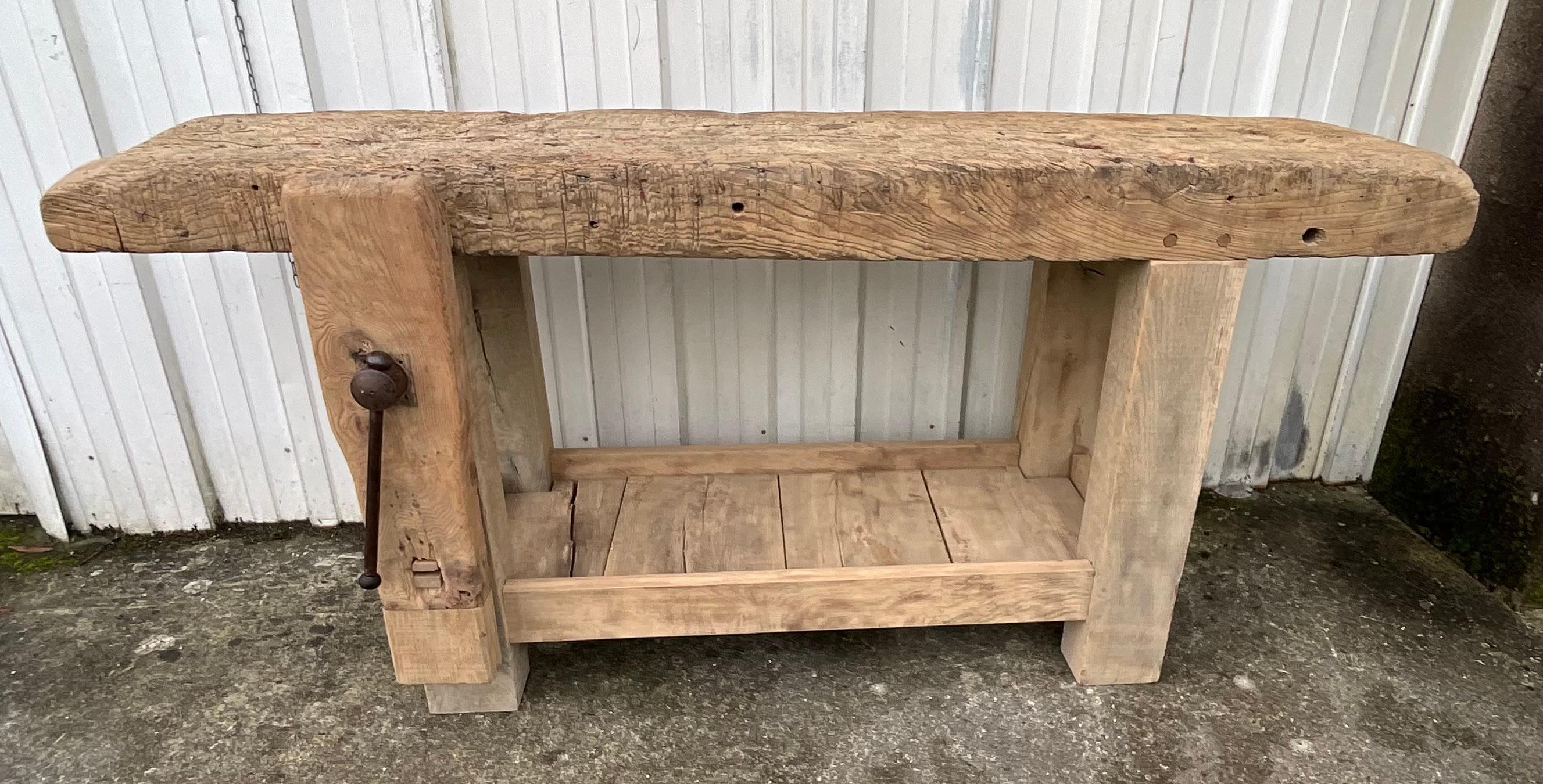 Antike französische Schreinerwerkbank - Arbeitstisch aus Eiche und Esche aus dem frühen 20. (Arts and Crafts) im Angebot