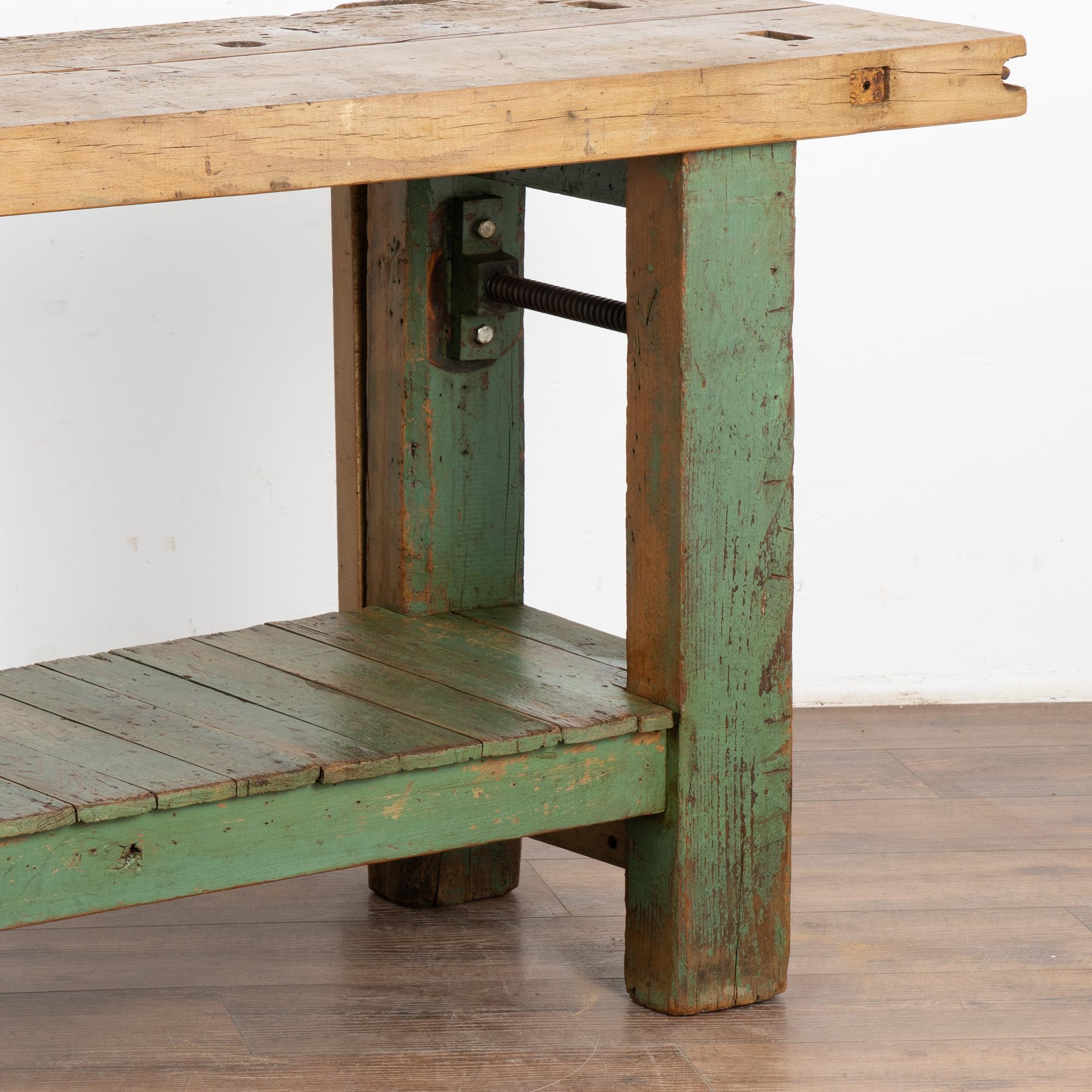 Antique French Carpenter's Workbench Rustic Console Table with Shelf, circa 1900 7