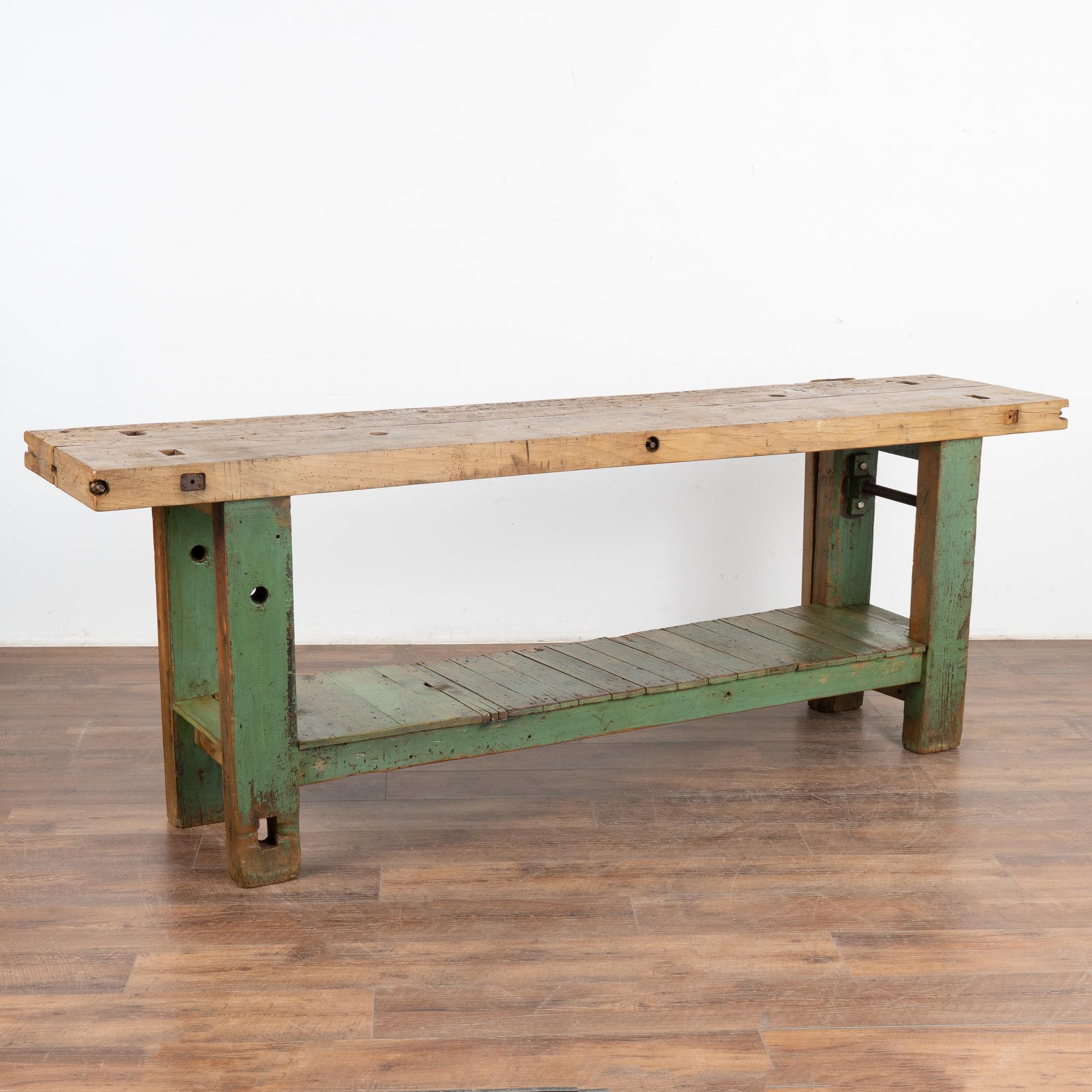 Antique French Carpenter's Workbench Rustic Console Table with Shelf, circa 1900 8
