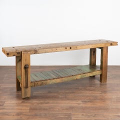 Antique French Carpenter's Workbench Rustic Console Table with Shelf, circa 1900
