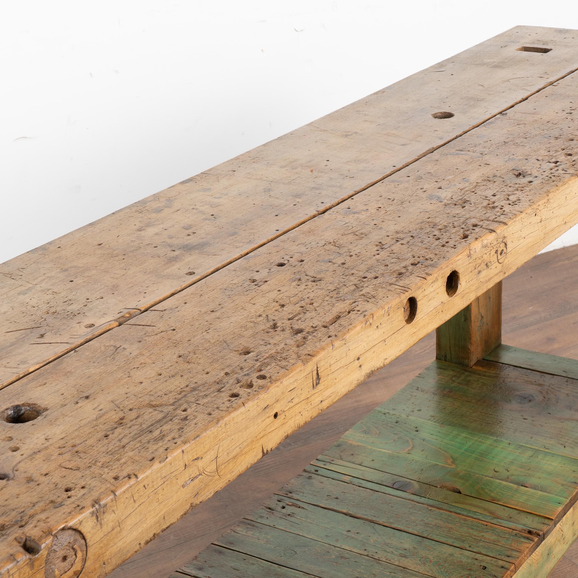 Antique French Carpenter's Workbench Rustic Console Table with Shelf, circa 1900 1