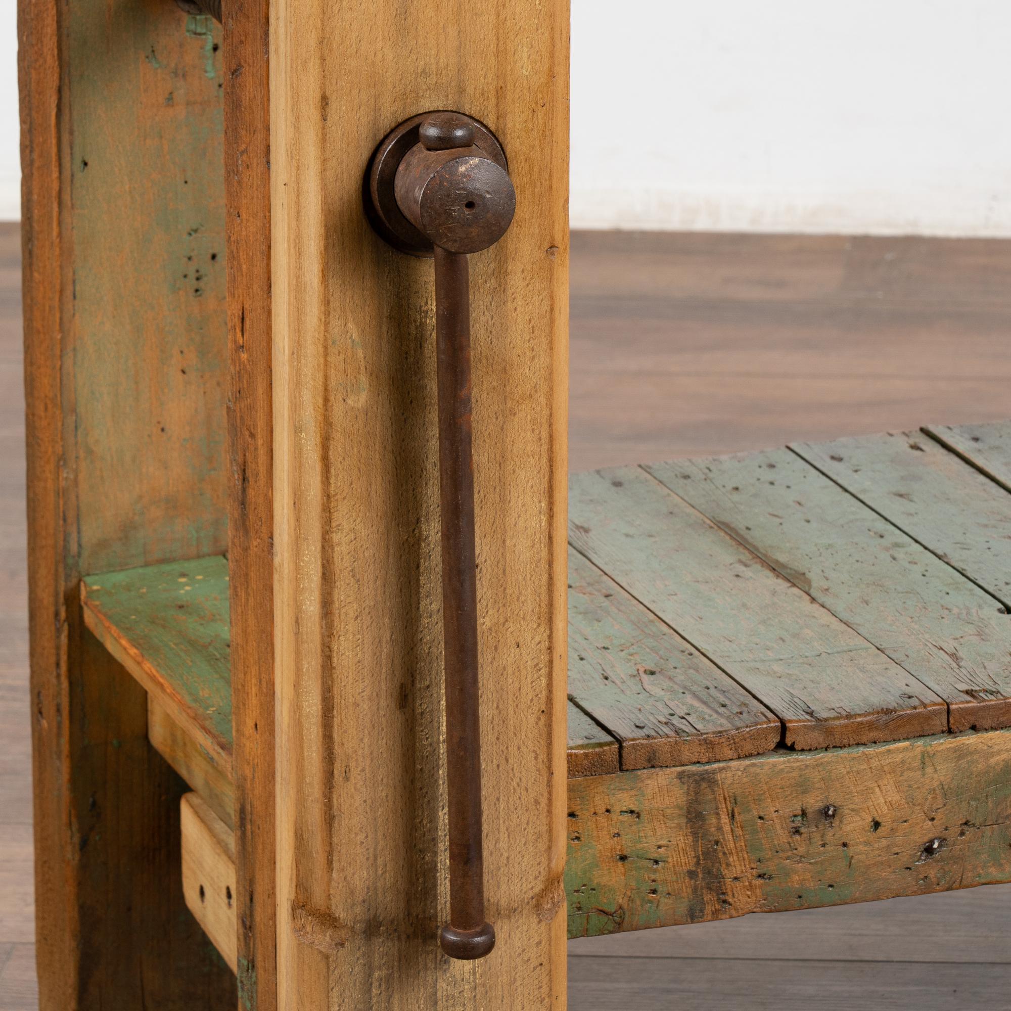 Antique French Carpenter's Workbench Rustic Console Table with Shelf, circa 1900 3