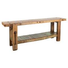Used French Carpenter's Workbench Rustic Console Table with Shelf, circa 1900