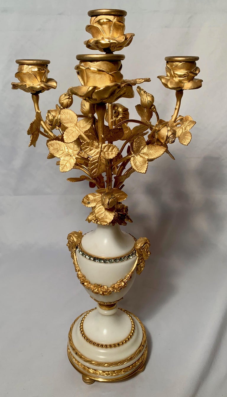 Antique French Carrara Marble Clock Set with Candlesticks, circa 1800