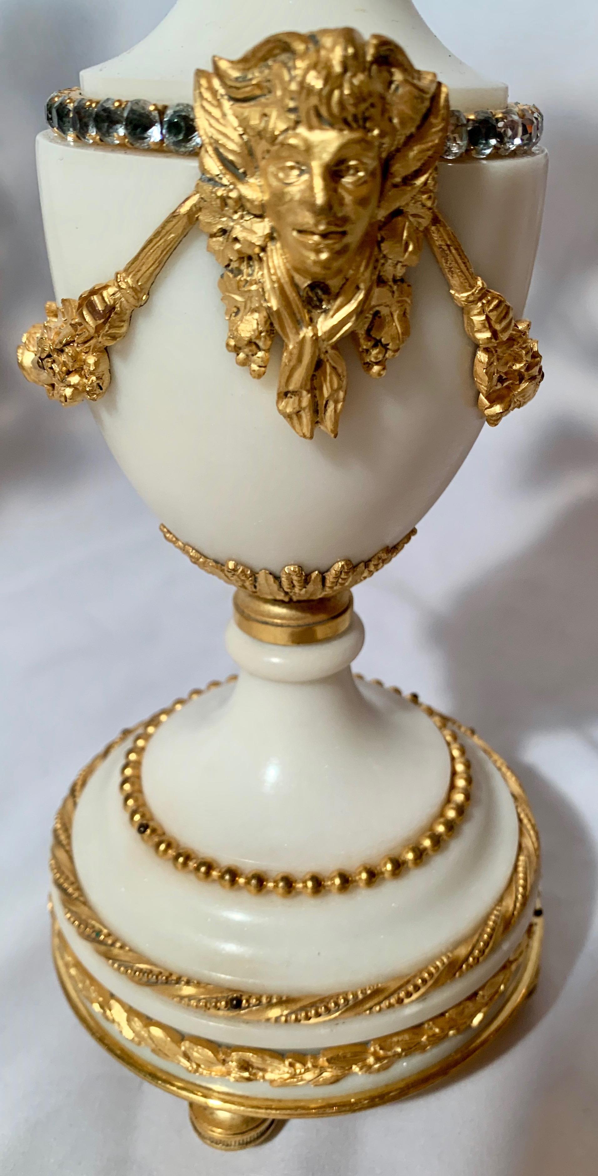 19th Century Antique French Carrara Marble Clock Set with Candlesticks, circa 1800