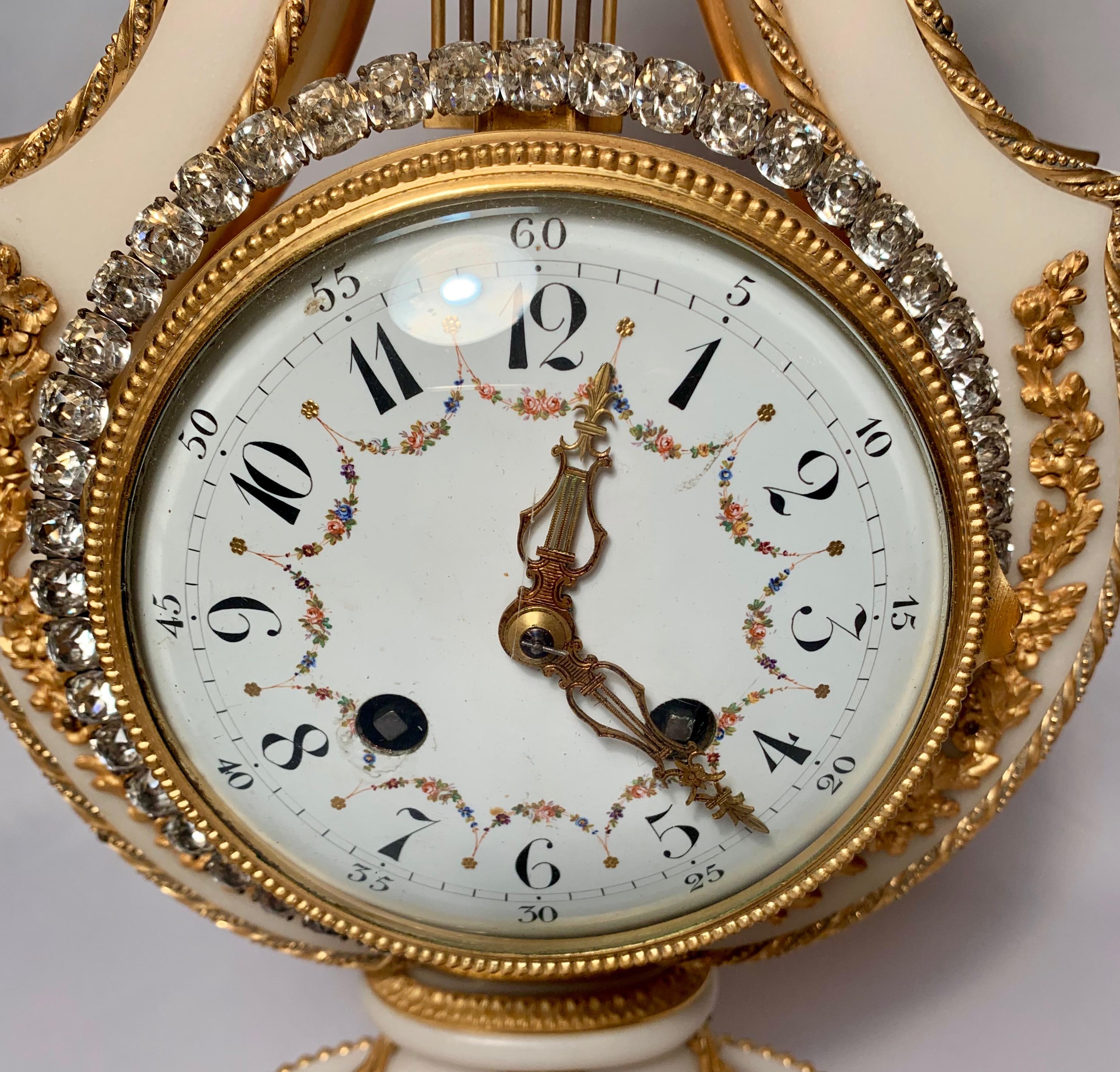 Antique French Carrara Marble Clock Set with Candlesticks, circa 1800