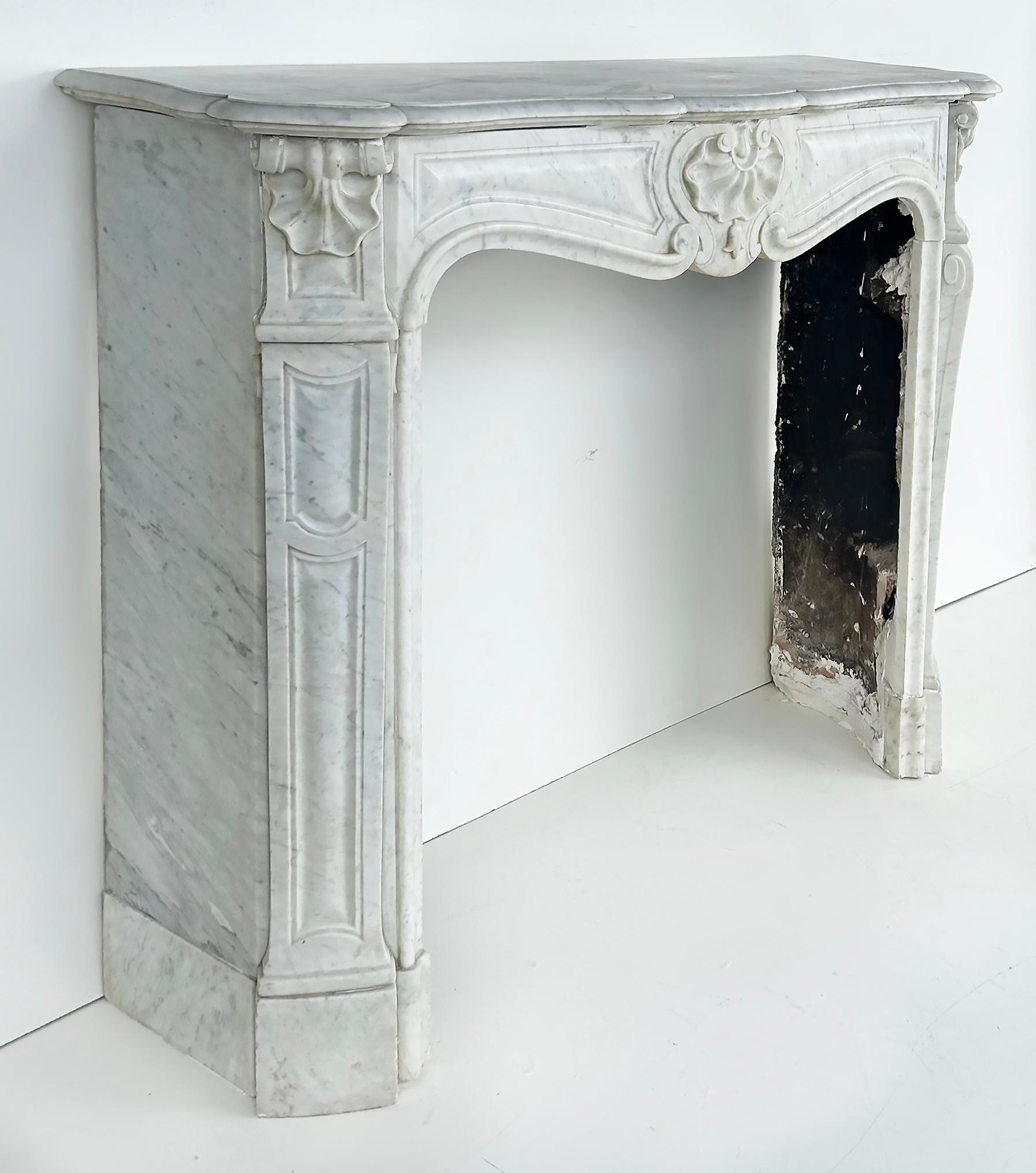 Antique French Carrara Marble Louis XV Style Fireplace Mantel  In Good Condition For Sale In Miami, FL