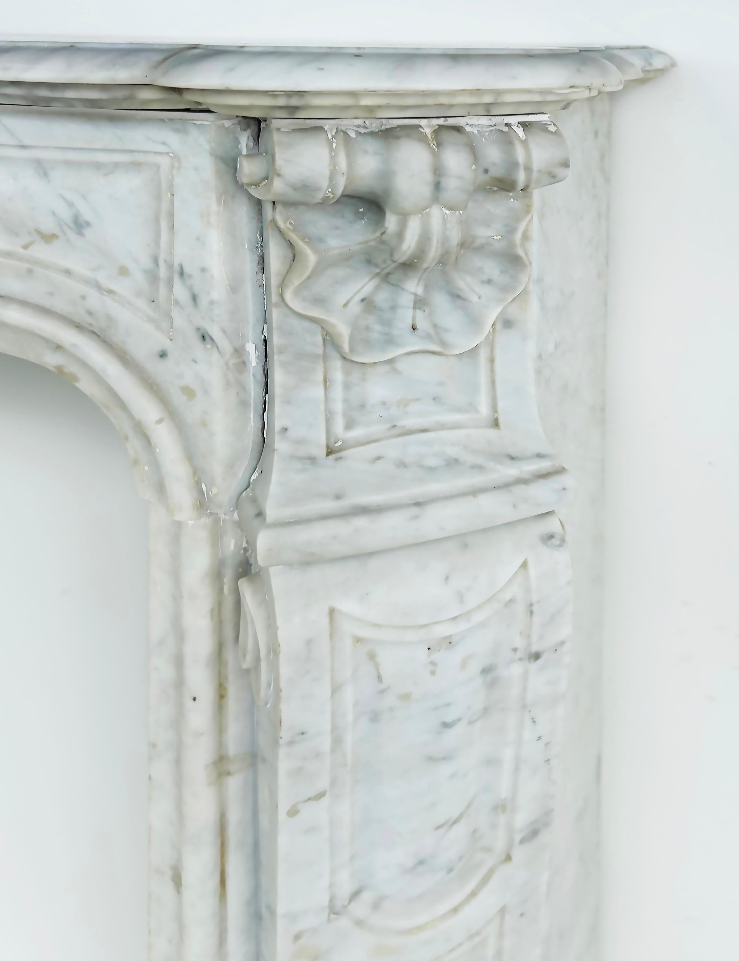 Antique French Carrara Marble Louis XV Style Fireplace Mantel  For Sale 2