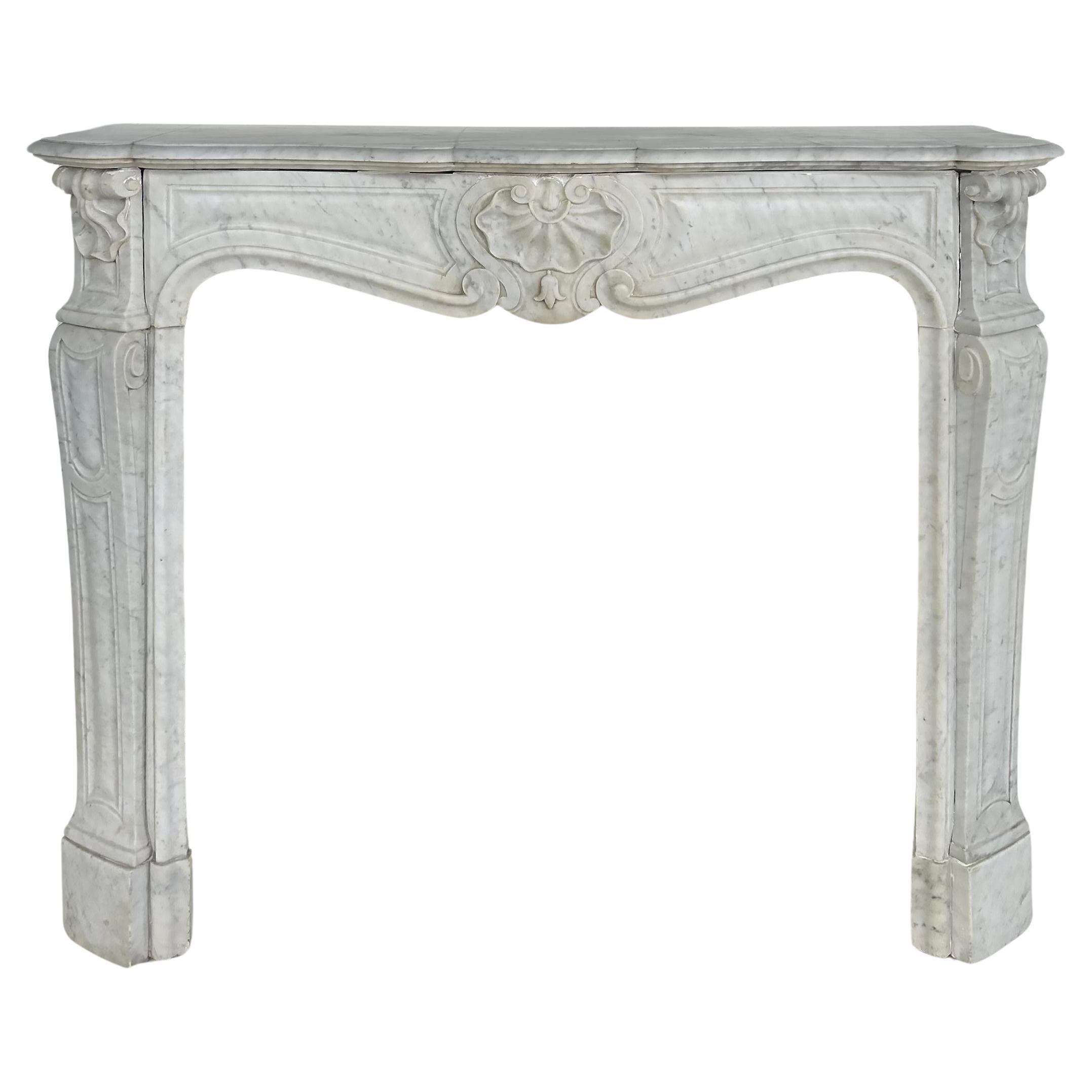 Antique French Carrara Marble Louis XV Style Fireplace Mantel  For Sale