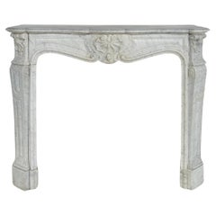 Vintage French Carrara Marble Louis XV Style Fireplace Mantel 