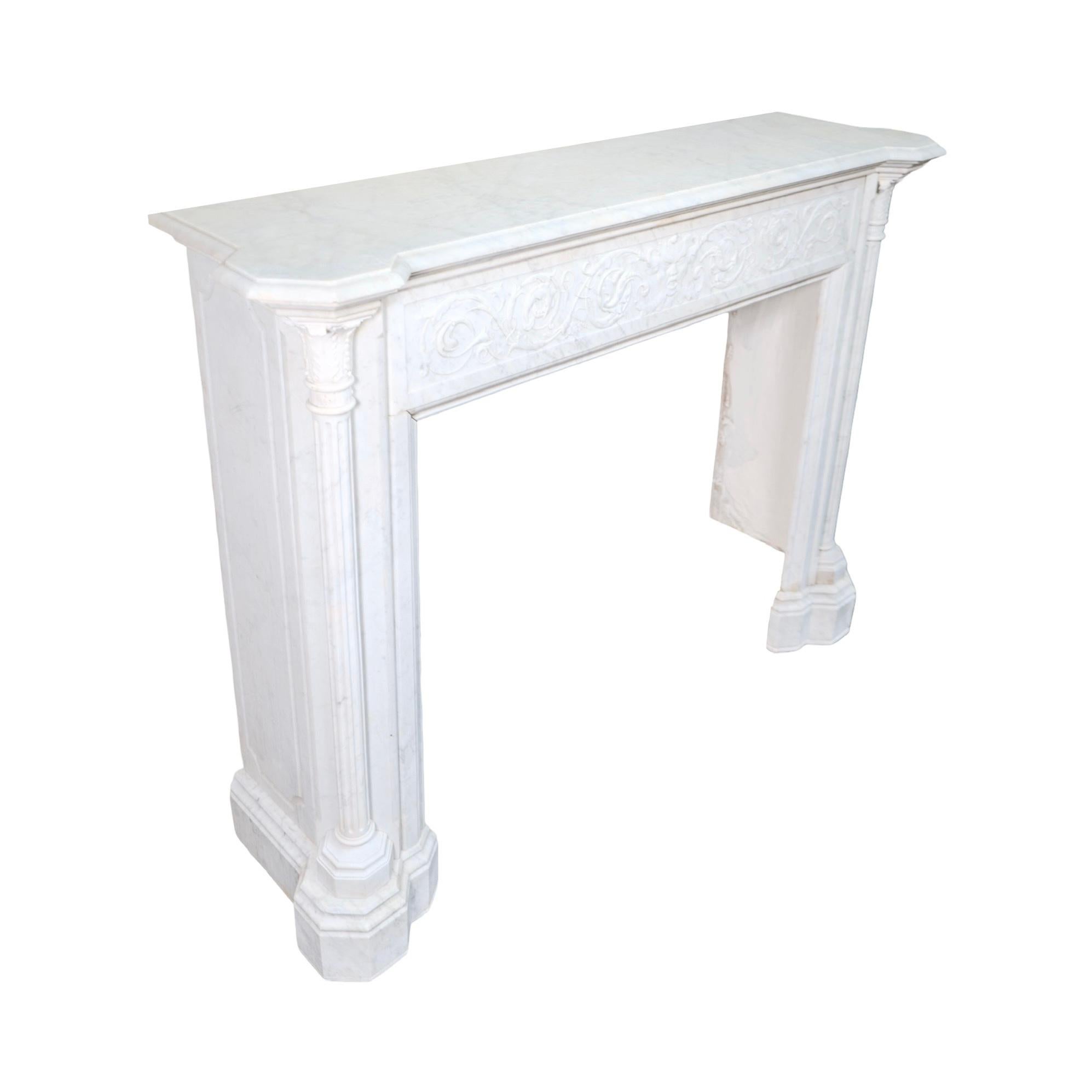 19th Century Antique French Carrara Marble Mantel For Sale