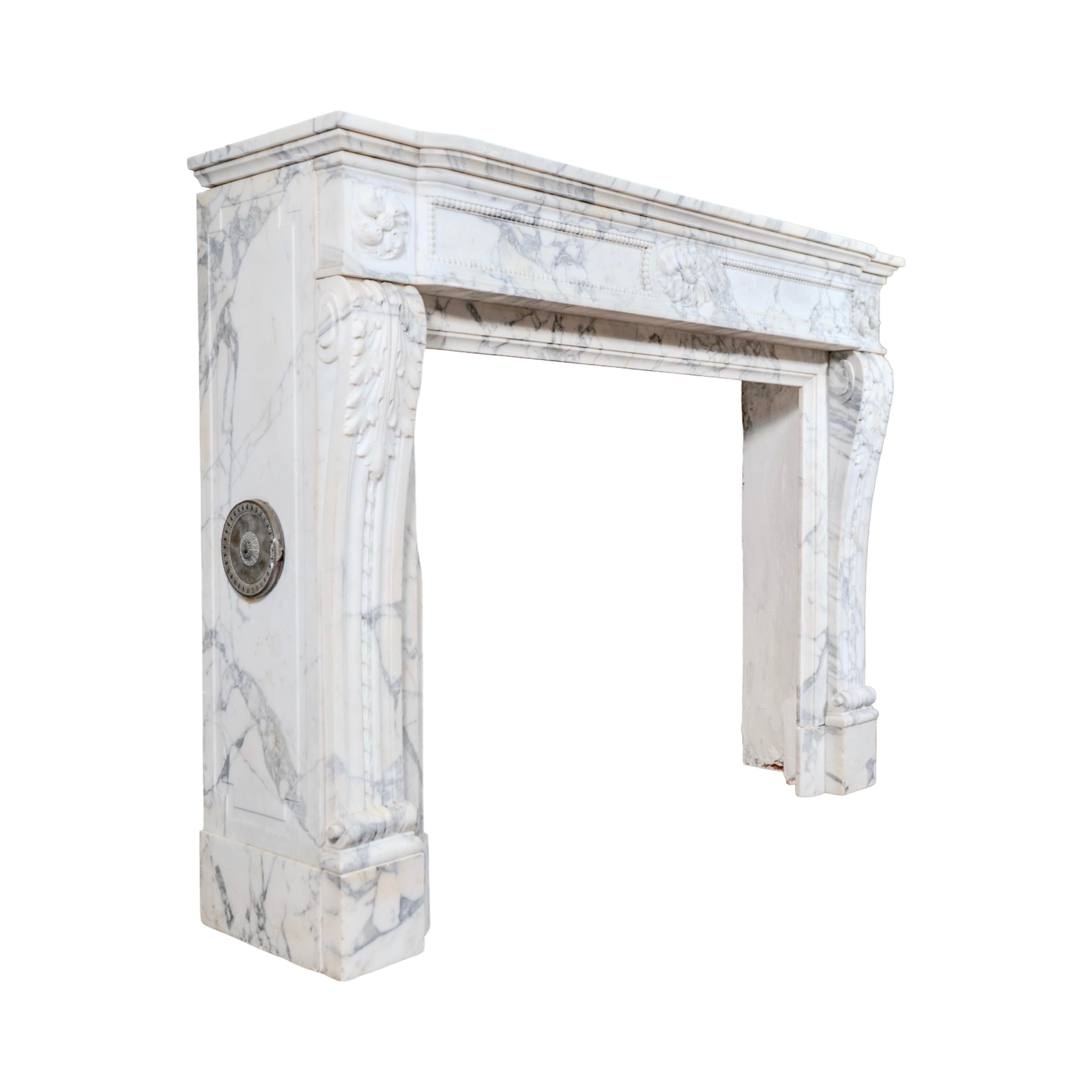 19th Century Antique French Carrara Marble Mantel For Sale