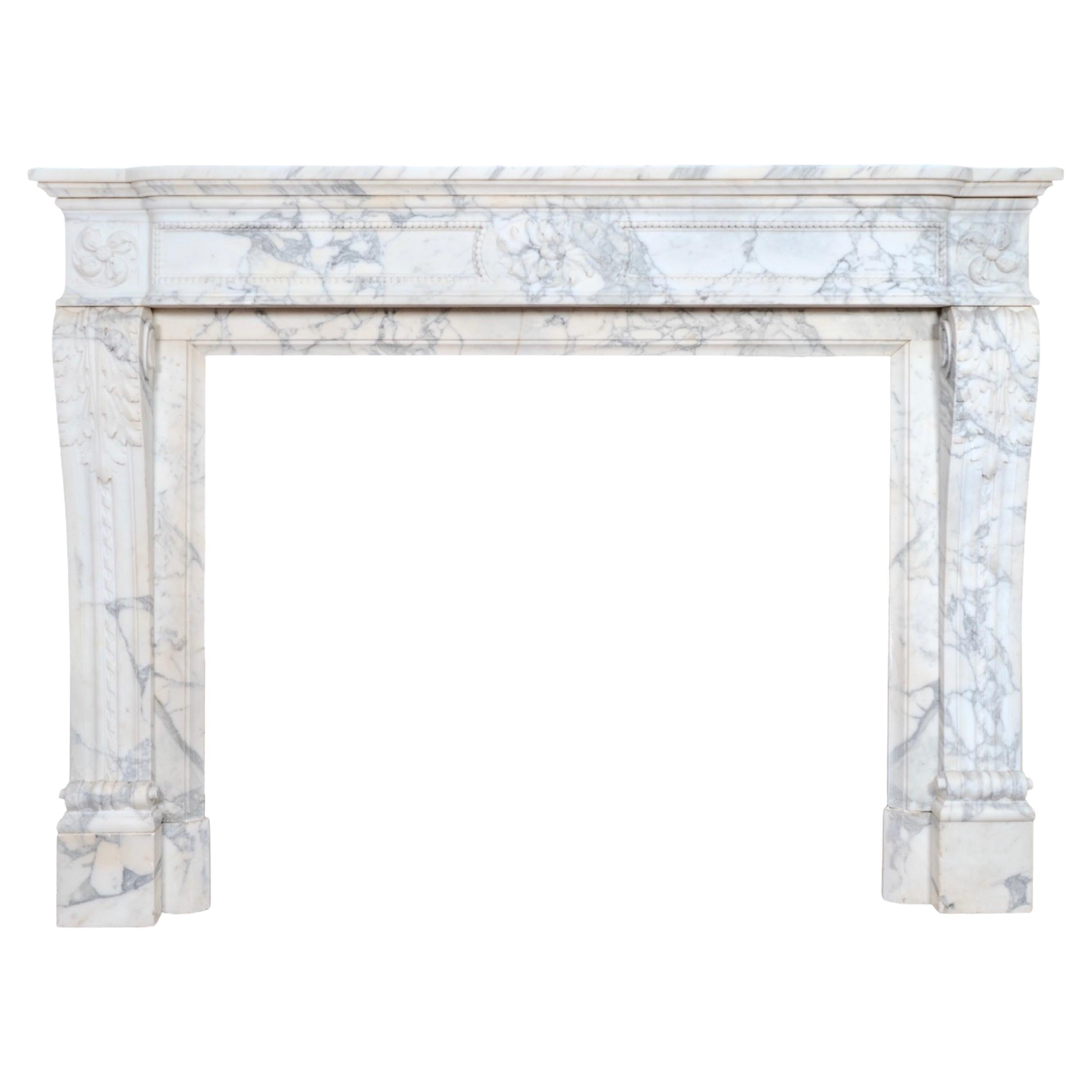 Antique French Carrara Marble Mantel For Sale