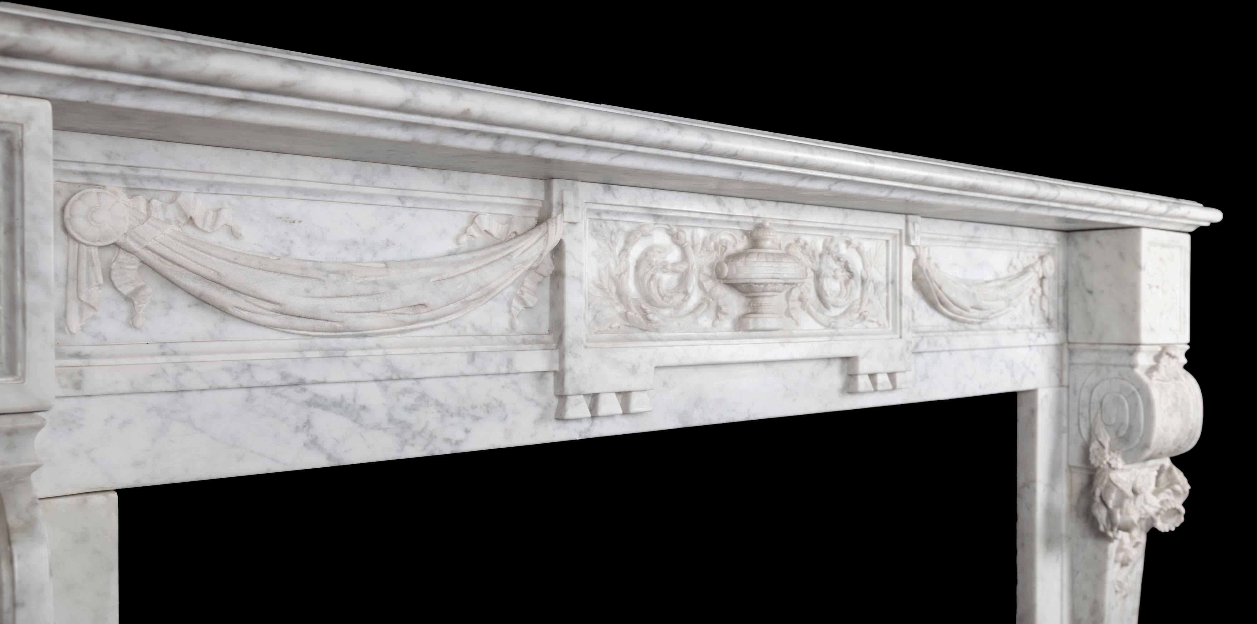 Antique French Carrara Marble Mantelpiece In Excellent Condition For Sale In Tyrone, Northern Ireland