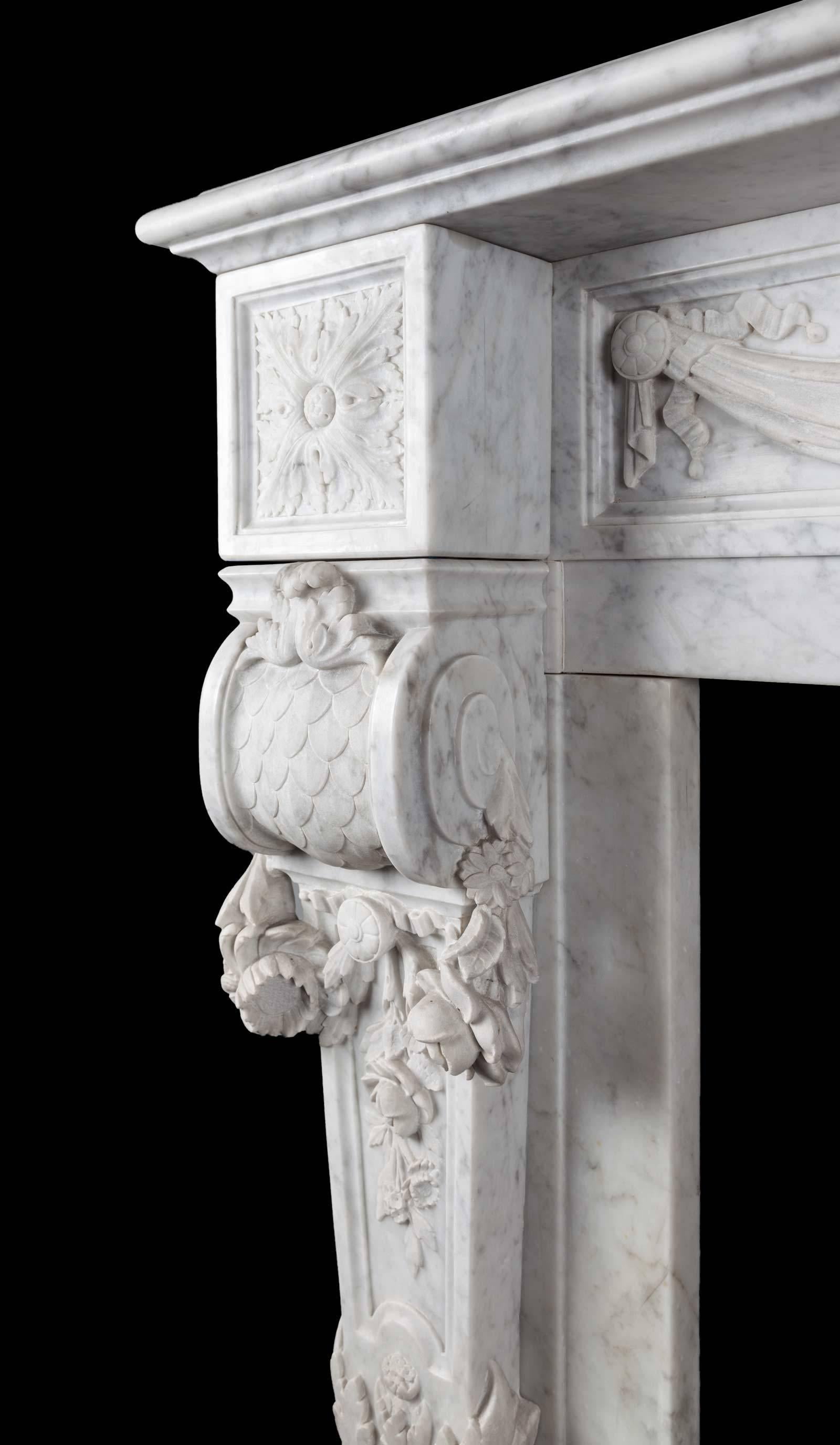 19th Century Antique French Carrara Marble Mantelpiece For Sale