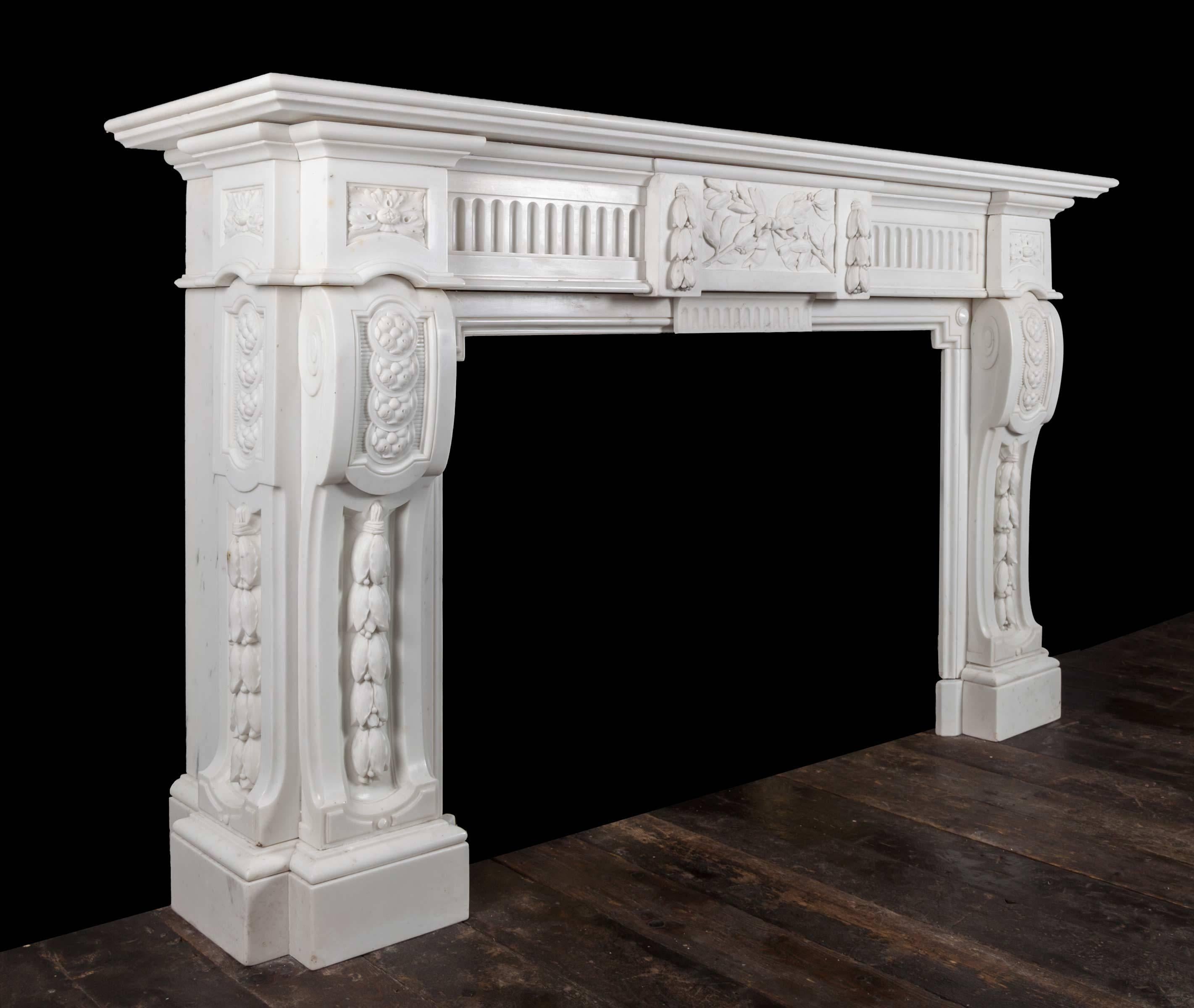 19th Century Antique French Carrara Marble Mantelpiece For Sale