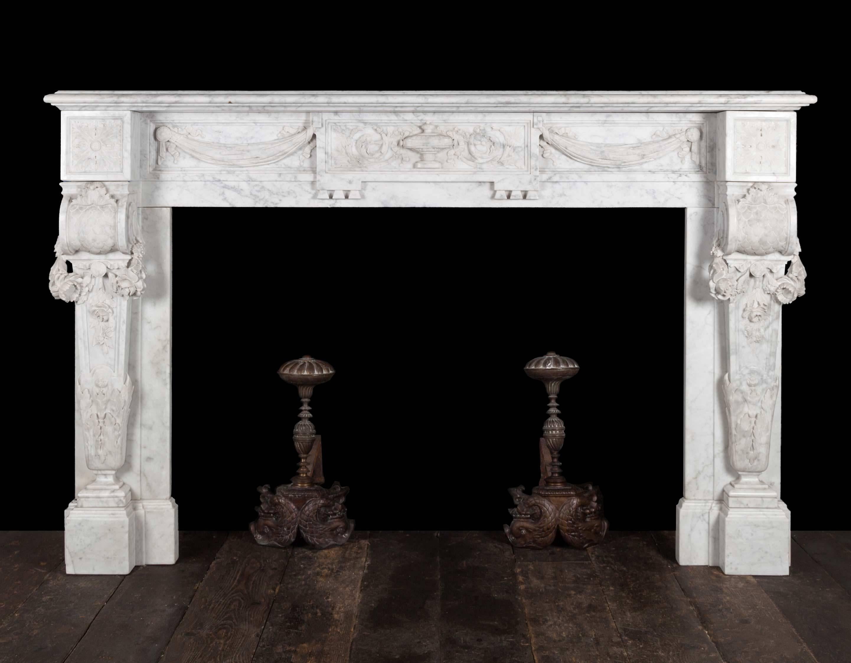 Antique French Carrara Marble Mantelpiece For Sale 2