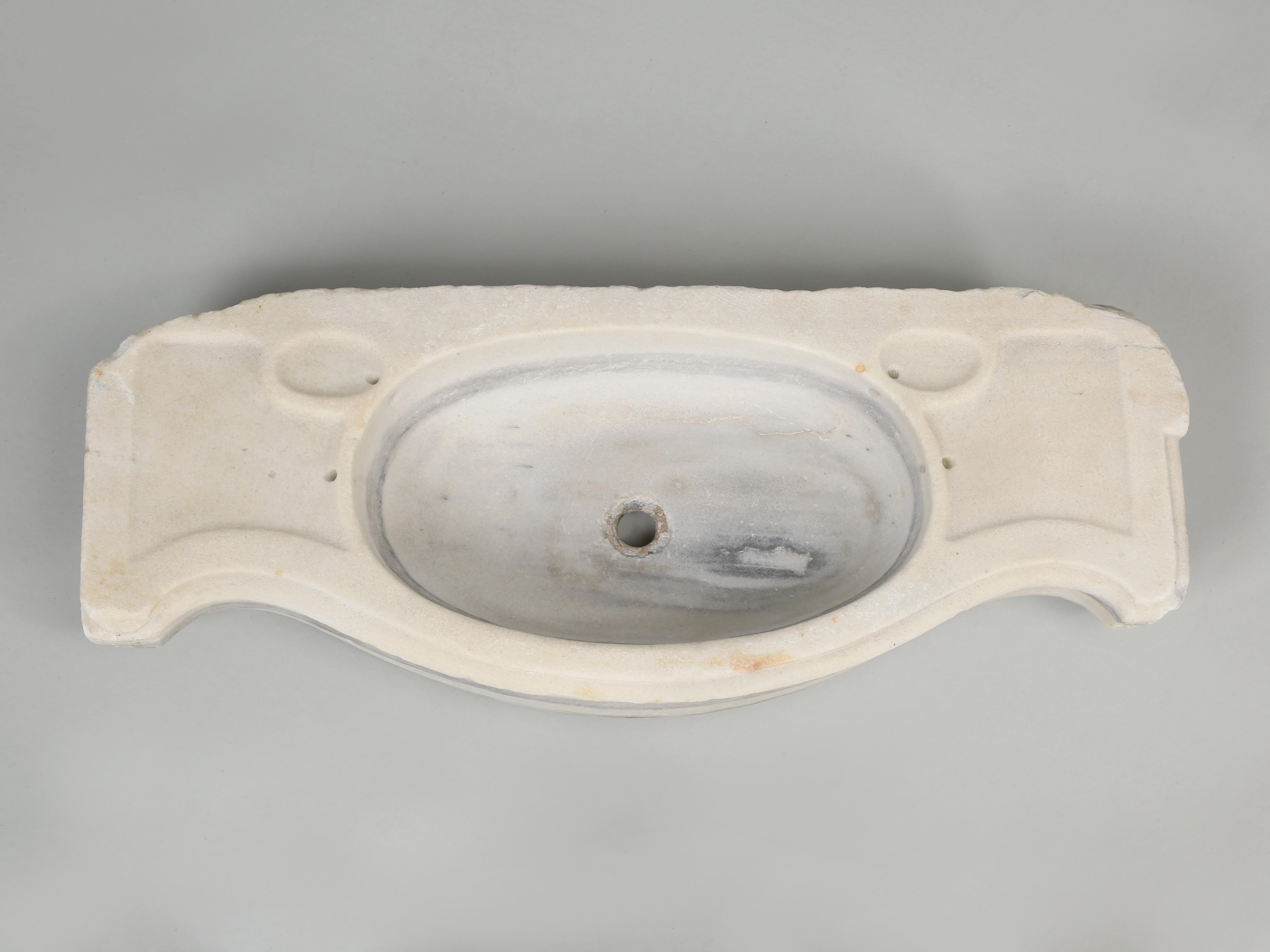 Hand-Carved Antique French Carrara Marble Sink Idea for Small Powder Room, c1800's