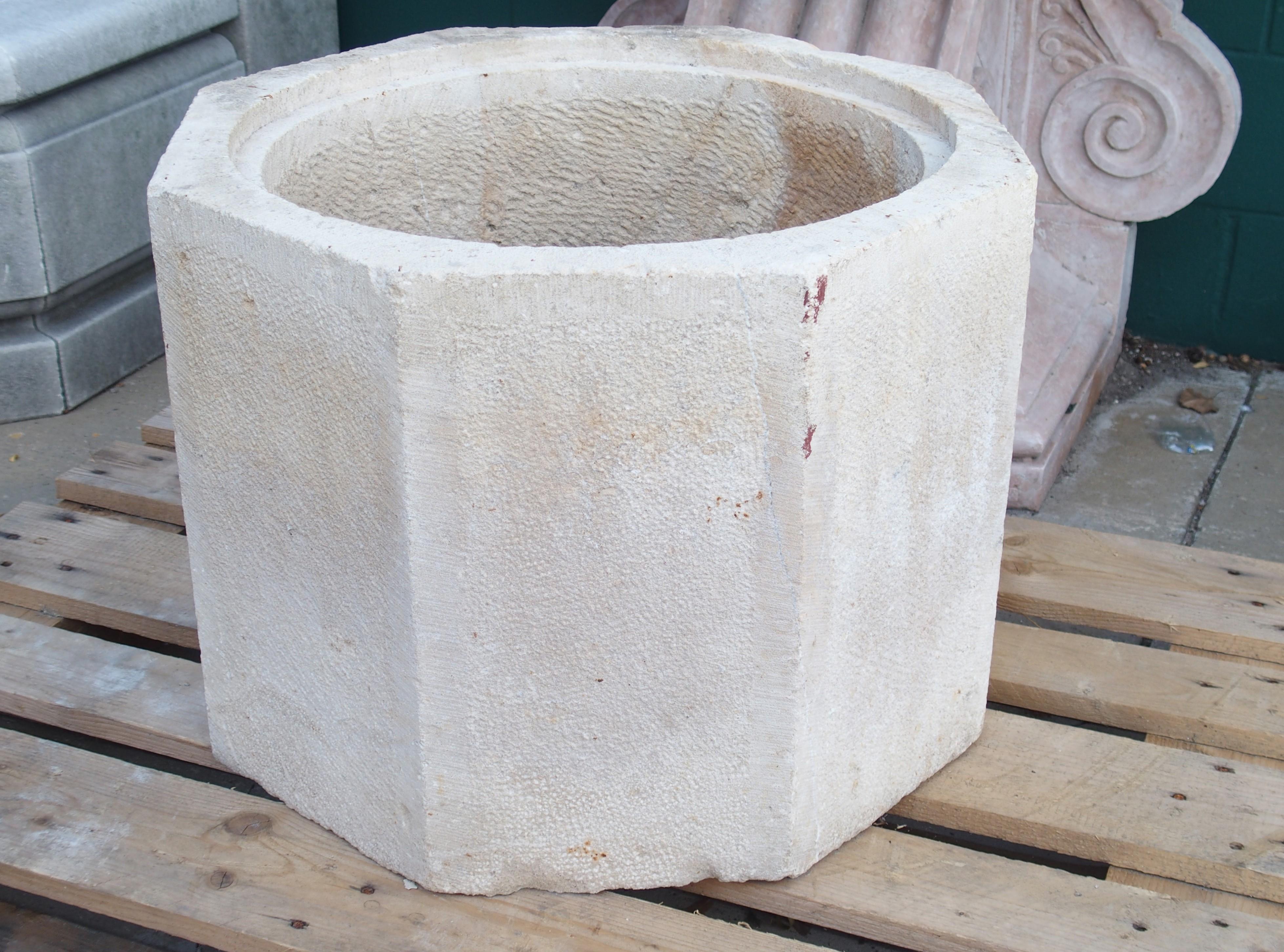 Antique French Carved and Hammered Octagonal Limestone Salt Trough, 19th Century 5